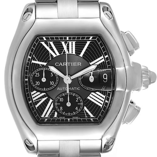 Photo of Cartier Roadster XL Chronograph Black Dial Steel Mens Watch W62020X6 Box Papers