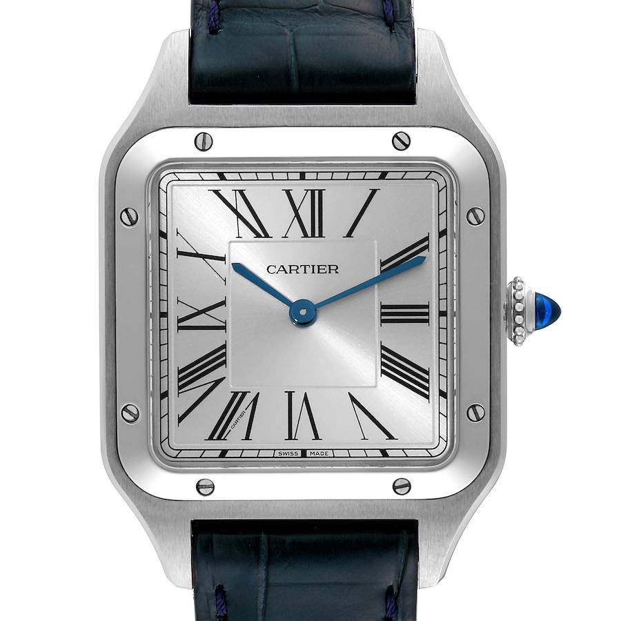 Cartier Santos Dumont Large Black Strap Steel Mens Watch WSSA0022 Unworn SwissWatchExpo