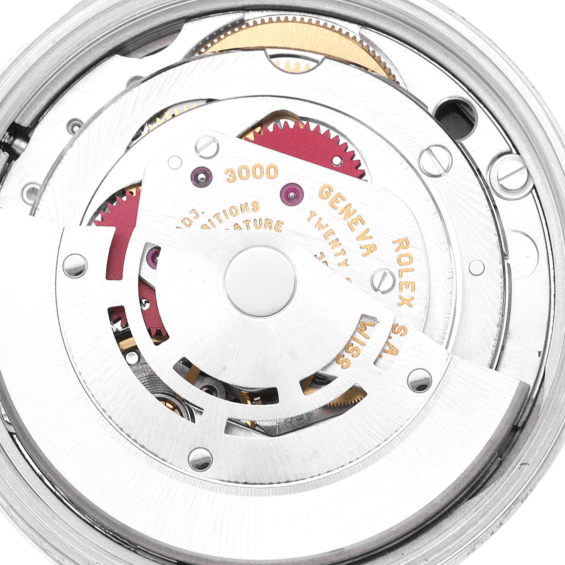 This image shows the internal movement components of the Rolex Air-King 14000 Men's Stainless Steel Black Dial 14000 Men's Stainless Steel Black Dial watch from a top-down angle.