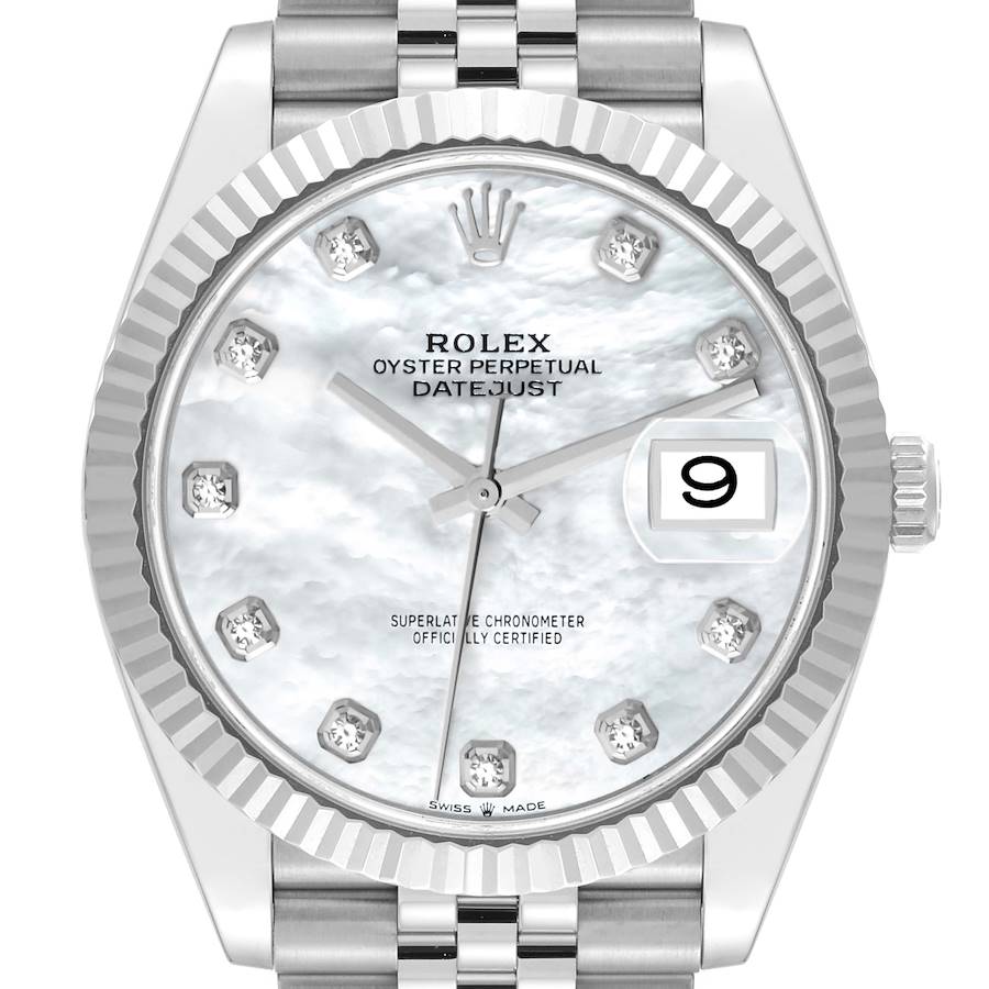 Rolex Datejust 41 Steel White Gold MOP Diamond Dial Mens Watch 126334 Card SwissWatchExpo