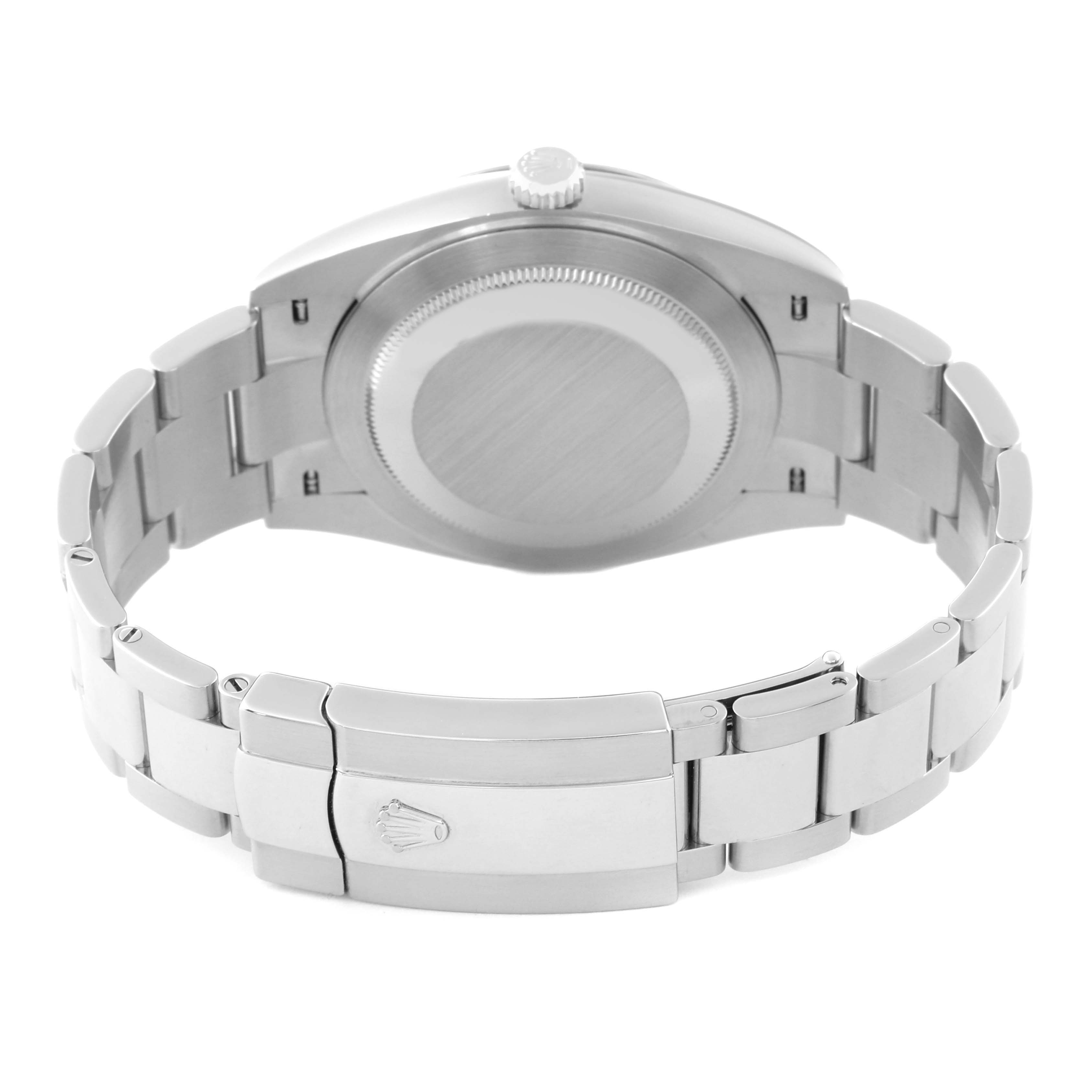 The image shows the back view of a Rolex Datejust 41 126334 Men
s Stainless Steel Grey Dial 126334 Men
s Stainless Steel Grey Dial watch, highlighting the case back and the clasp.