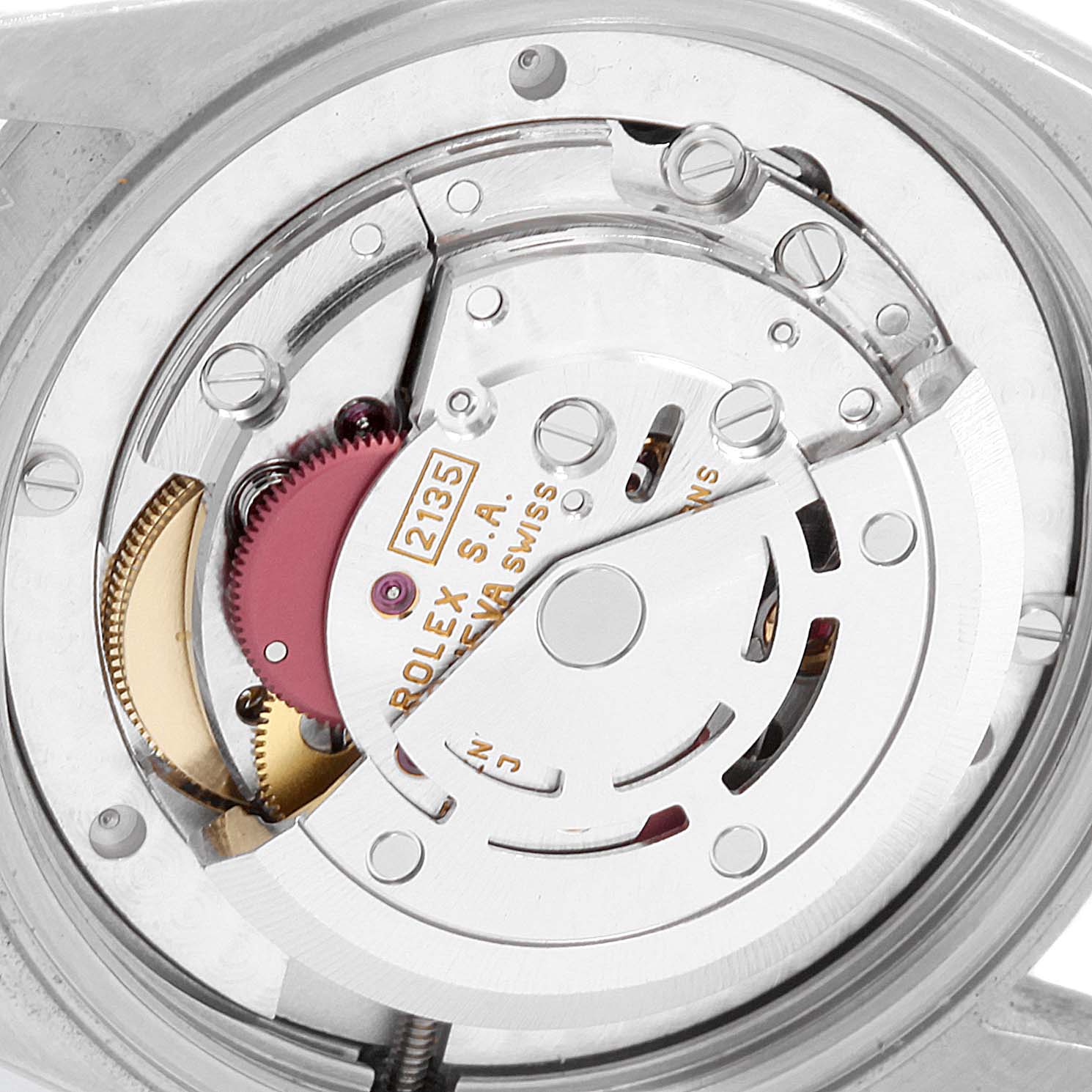 The image shows the movement mechanism of a Mid-Size Rolex watch from a top-down angle.