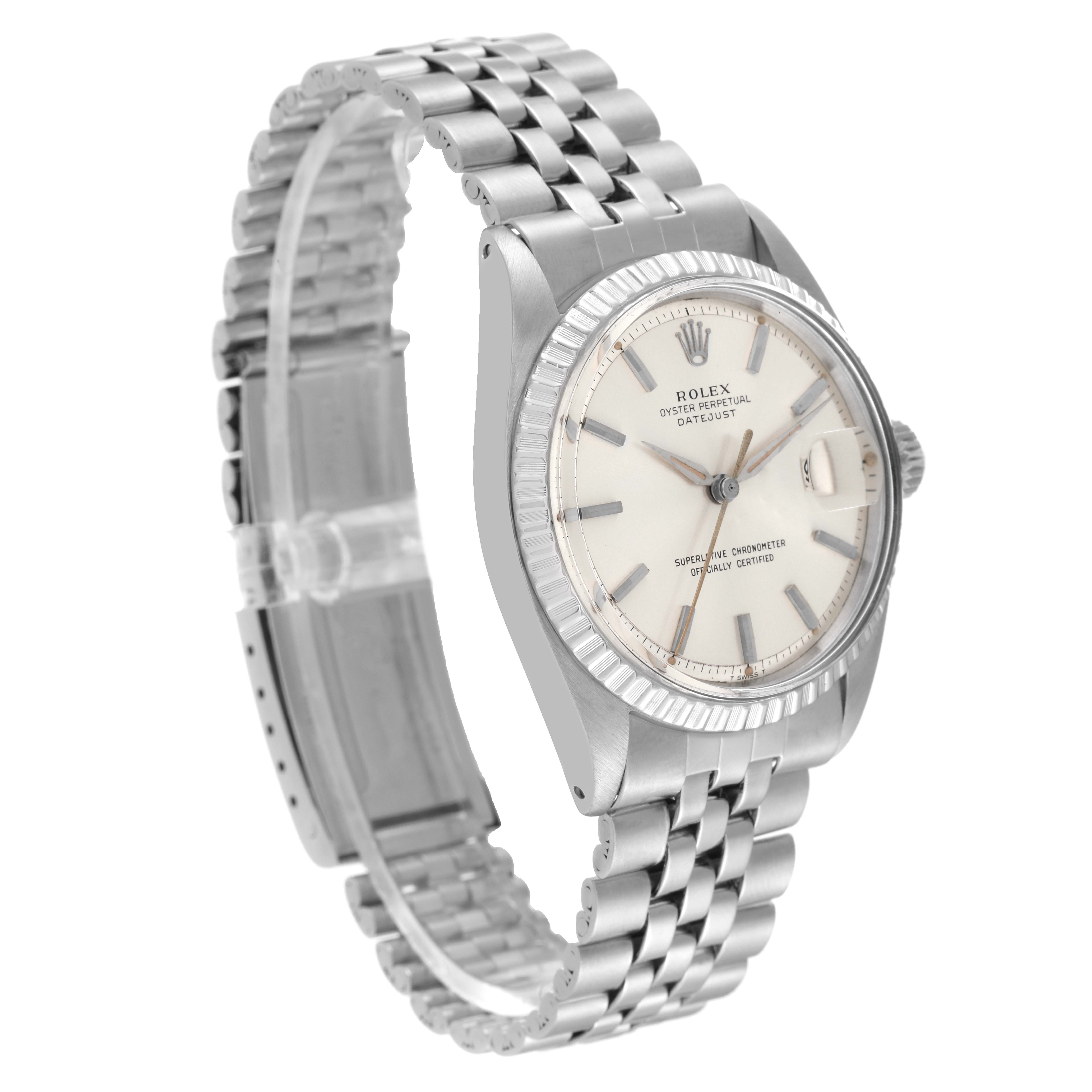 The image shows a Rolex Vintage Collection 1603 Men's Stainless Steel Silver Dial 1603 Men's Stainless Steel Silver Dial model watch from a front angled view, displaying the dial, bezel, and bracelet.