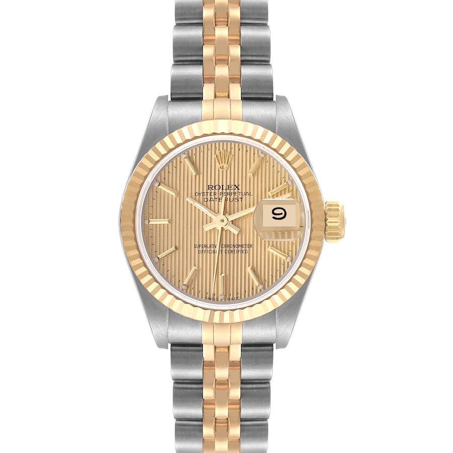 Rolex Datejust Steel Yellow Gold Champagne Tapestry Dial Watch 69173 Box Papers SwissWatchExpo
