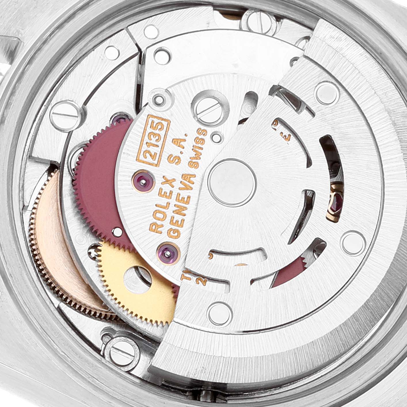 This image shows the inner mechanical movement of the Rolex Datejust 69173 Women's Steel and Gold (two tone) Champagne Dial 69173 Women's Steel and Gold (two tone) Champagne Dial watch, including gears and the rotor.
