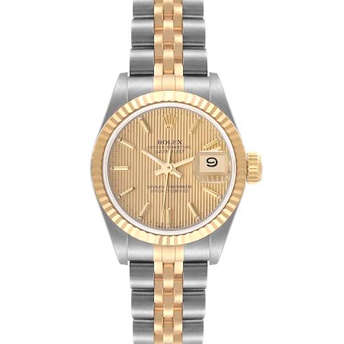Photo of Rolex Datejust Steel Yellow Gold Champagne Tapestry Dial Watch 69173 Box Papers