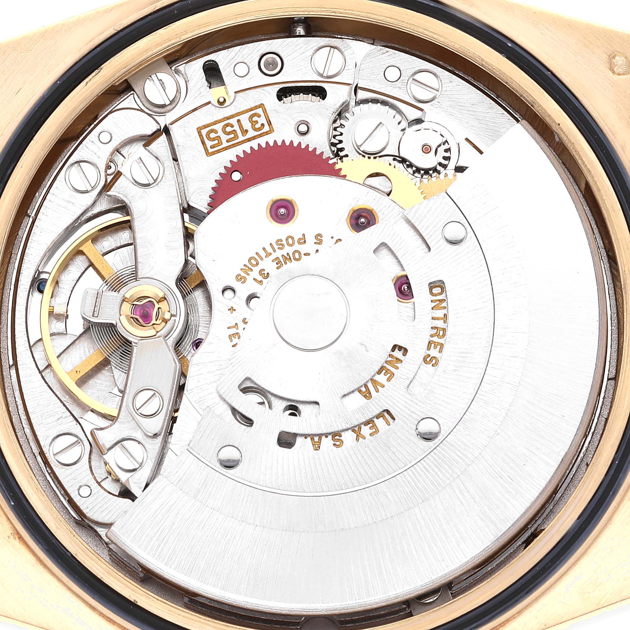 This image shows the internal movement mechanism of a Rolex President 18238 Men
s Yellow Gold Champagne Dial 18238 Men
s Yellow Gold Champagne Dial model watch.