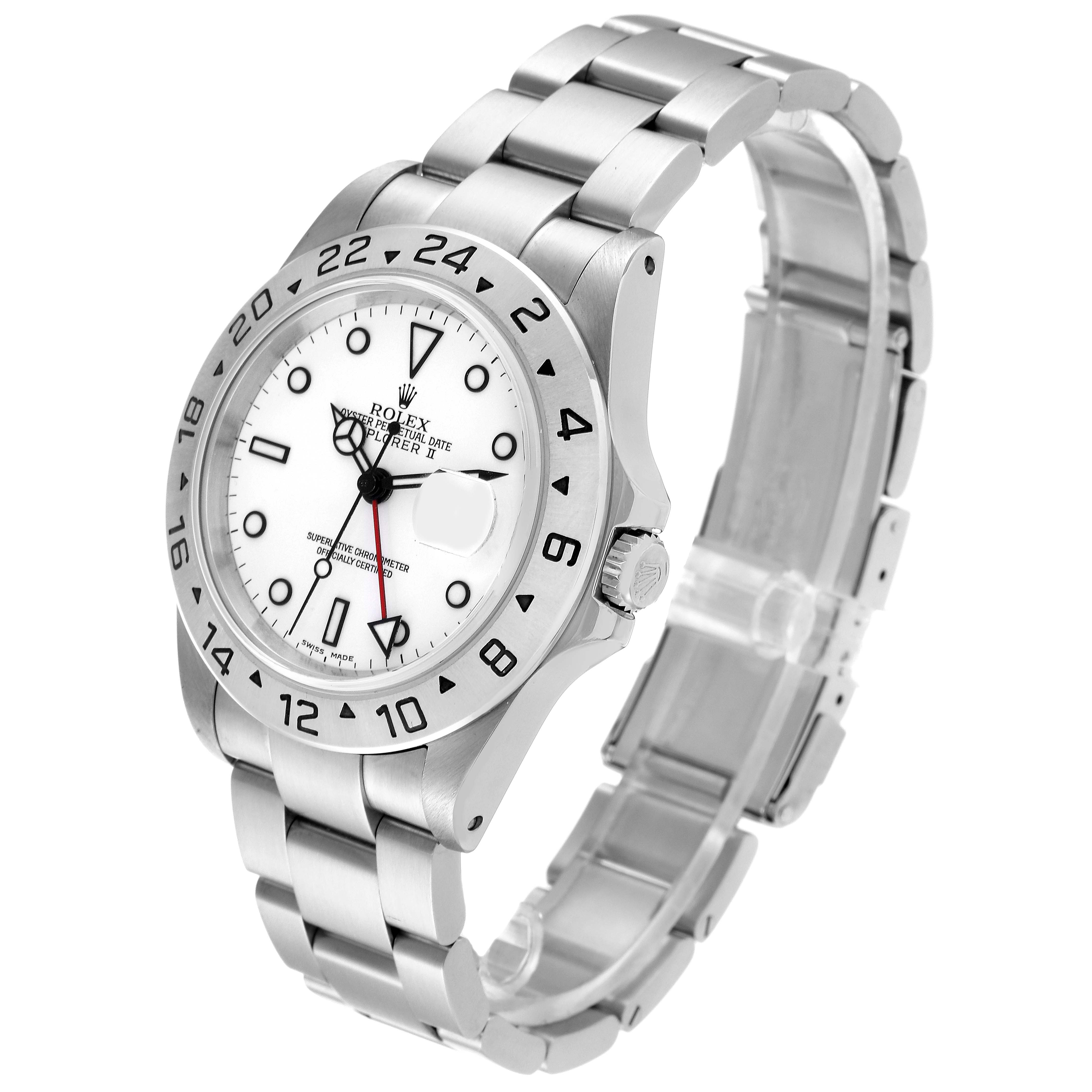 This image shows a Rolex Explorer 16570 Men
s Stainless Steel White Dial 16570 Men
s Stainless Steel White Dial watch at an angle that highlights the face, bezel, case, crown, and bracelet.