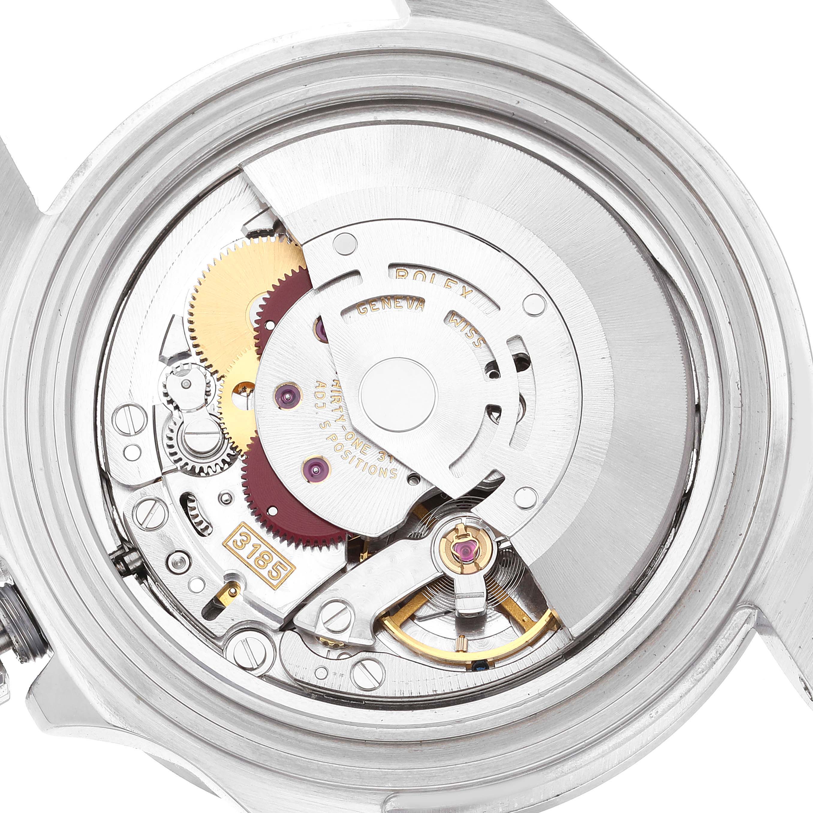 The image shows the internal movement mechanism of a Rolex Explorer 16570 Men
s Stainless Steel White Dial 16570 Men
s Stainless Steel White Dial watch from a top-down angle.