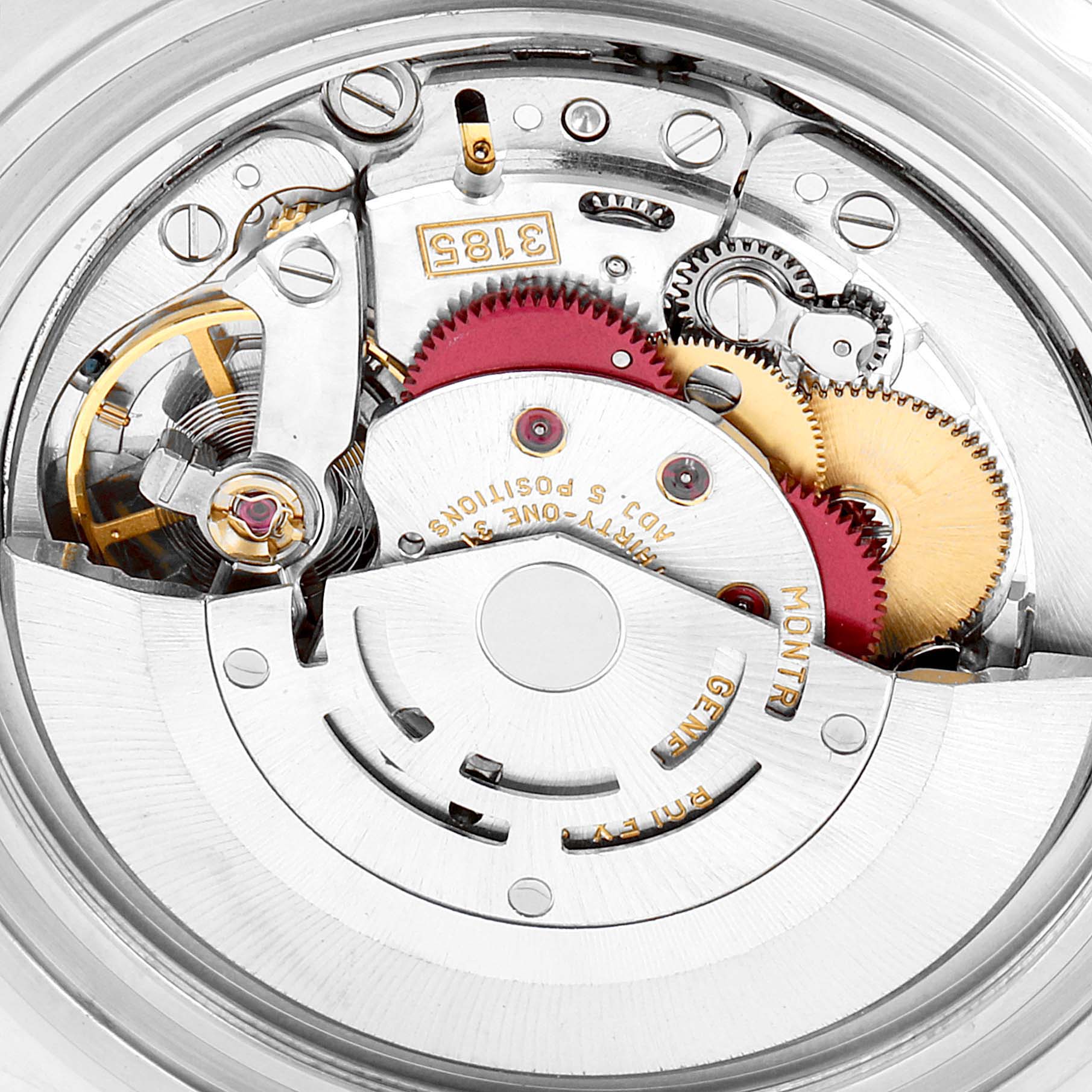 This image shows a close-up of the movement and inner mechanical parts of a Rolex Explorer 16570 Men
s Stainless Steel Black Dial 16570 Men
s Stainless Steel Black Dial watch.
