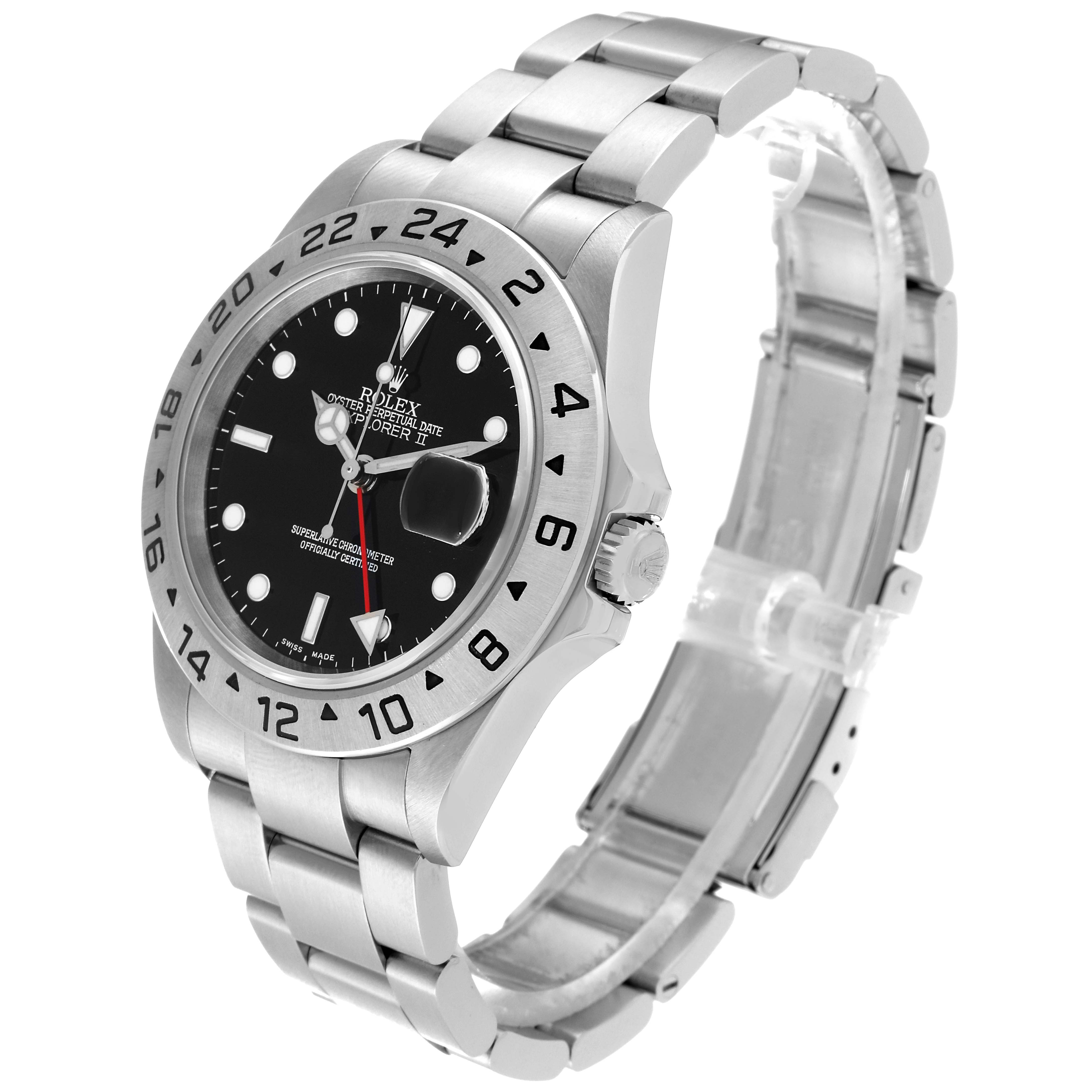 This image shows a 3/4 side view of a Rolex Explorer 16570 Men
s Stainless Steel Black Dial 16570 Men
s Stainless Steel Black Dial model watch, displaying the face, bezel, crown, and metal bracelet.