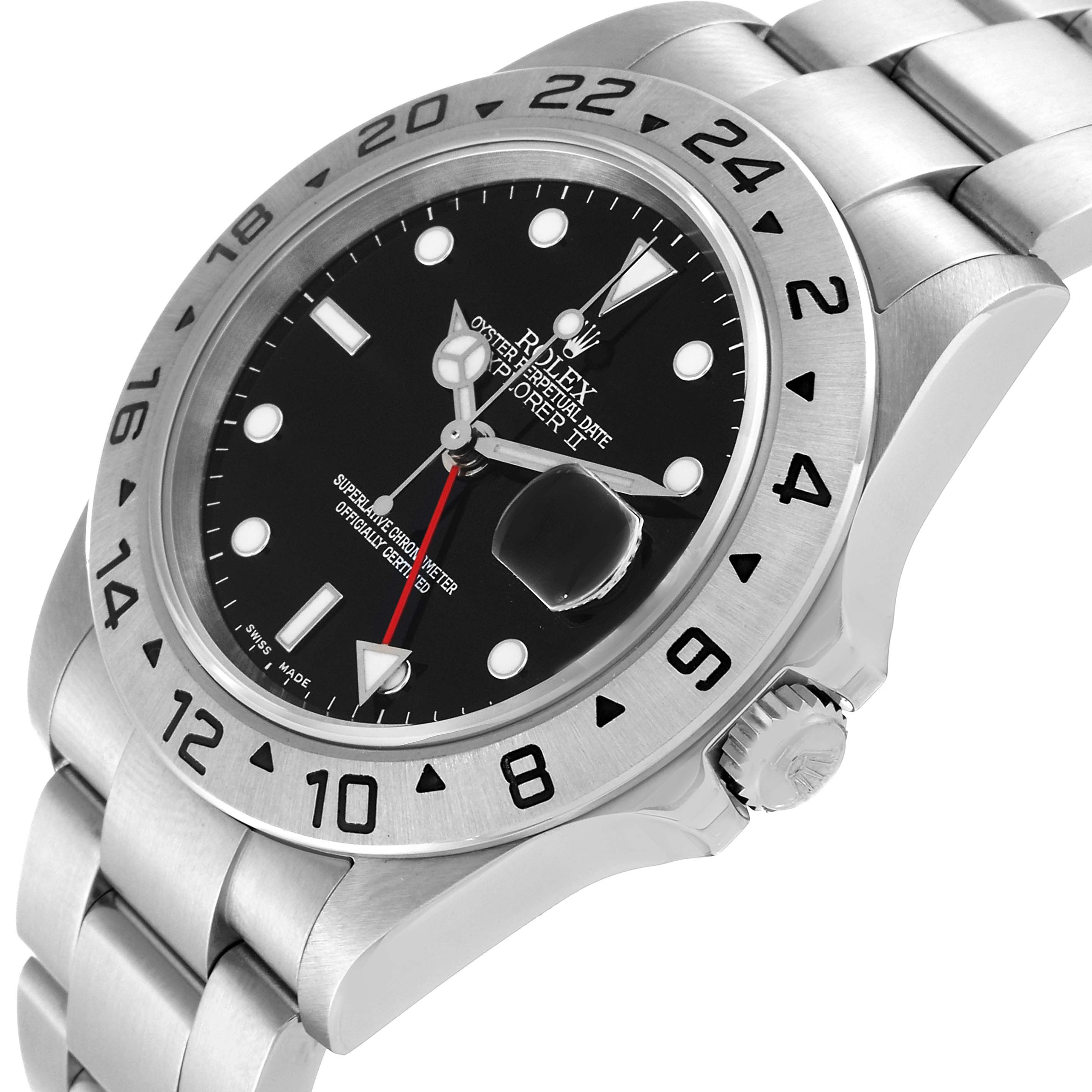 The image shows a Rolex Explorer 16570 Men
s Stainless Steel Black Dial 16570 Men
s Stainless Steel Black Dial watch at a 3/4 angle, highlighting the face, bezel, crown, and part of the bracelet.