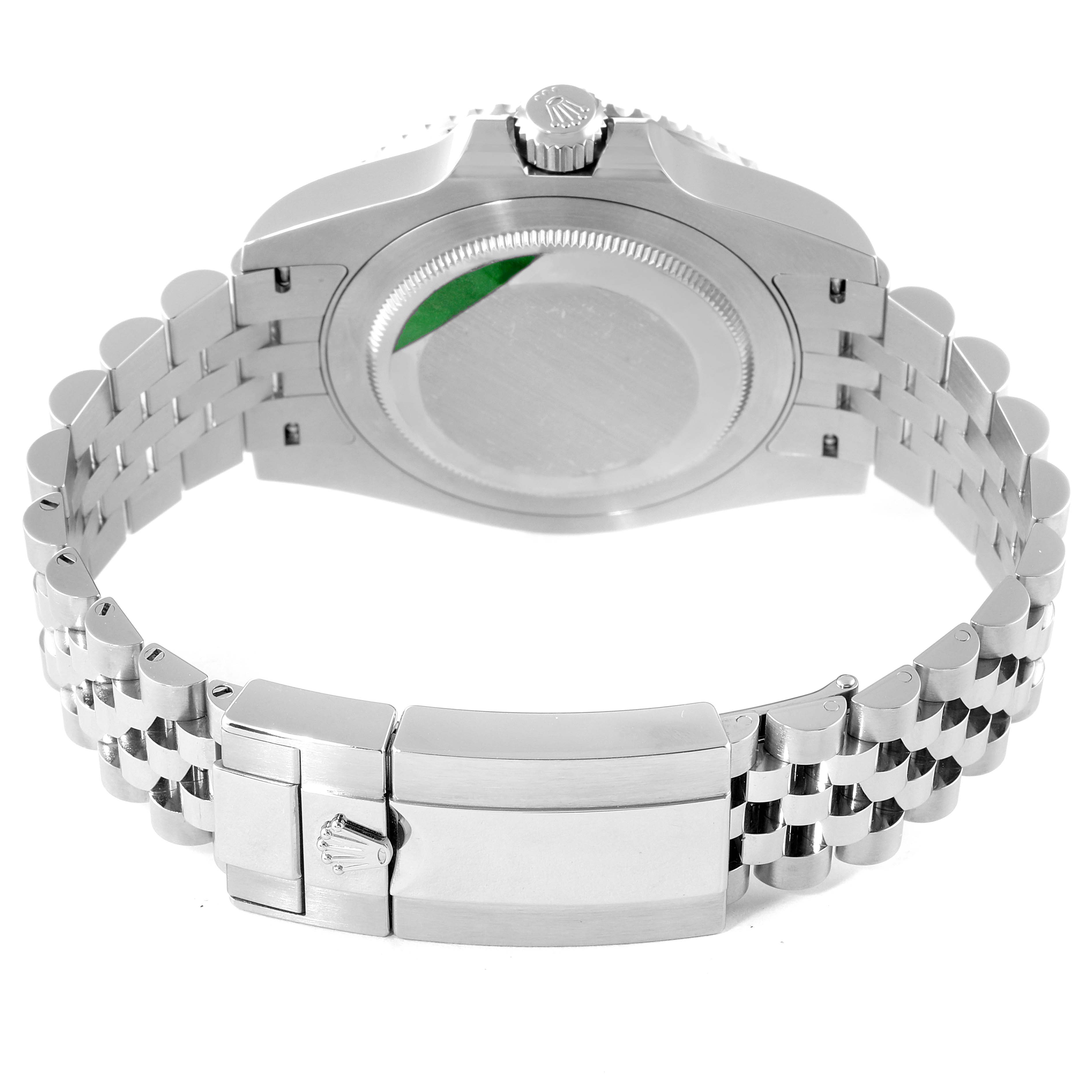 This image shows the back view of a Rolex GMT-Master 126710 Men
s Stainless Steel Black Dial 126710 Men
s Stainless Steel Black Dial watch, highlighting the case back, bracelet, and clasp.