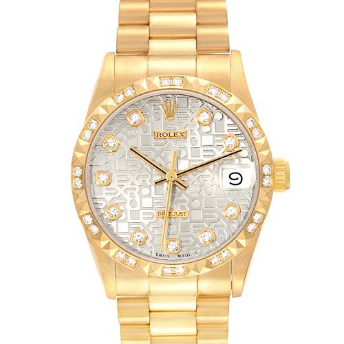 Photo of Rolex President Midsize Yellow Gold Diamond Dial Bezel Ladies Watch 68258