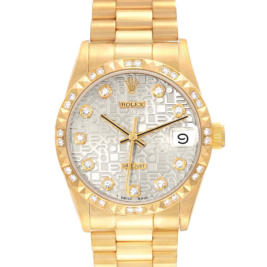 Rolex President Midsize Yellow Gold Diamond Dial Bezel Ladies Watch 68258 SwissWatchExpo