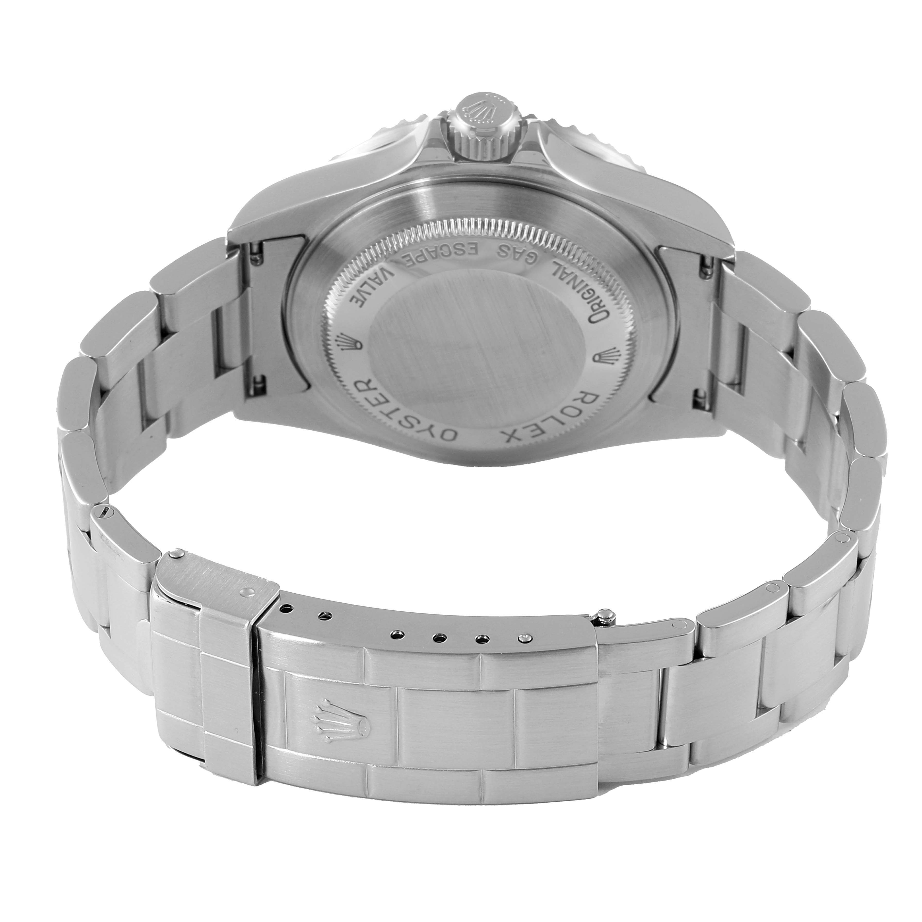 The image shows the back and clasp of a Rolex Sea-Dweller 16600 Men
s Stainless Steel Black Dial 16600 Men
s Stainless Steel Black Dial watch, focusing on the case back and bracelet.