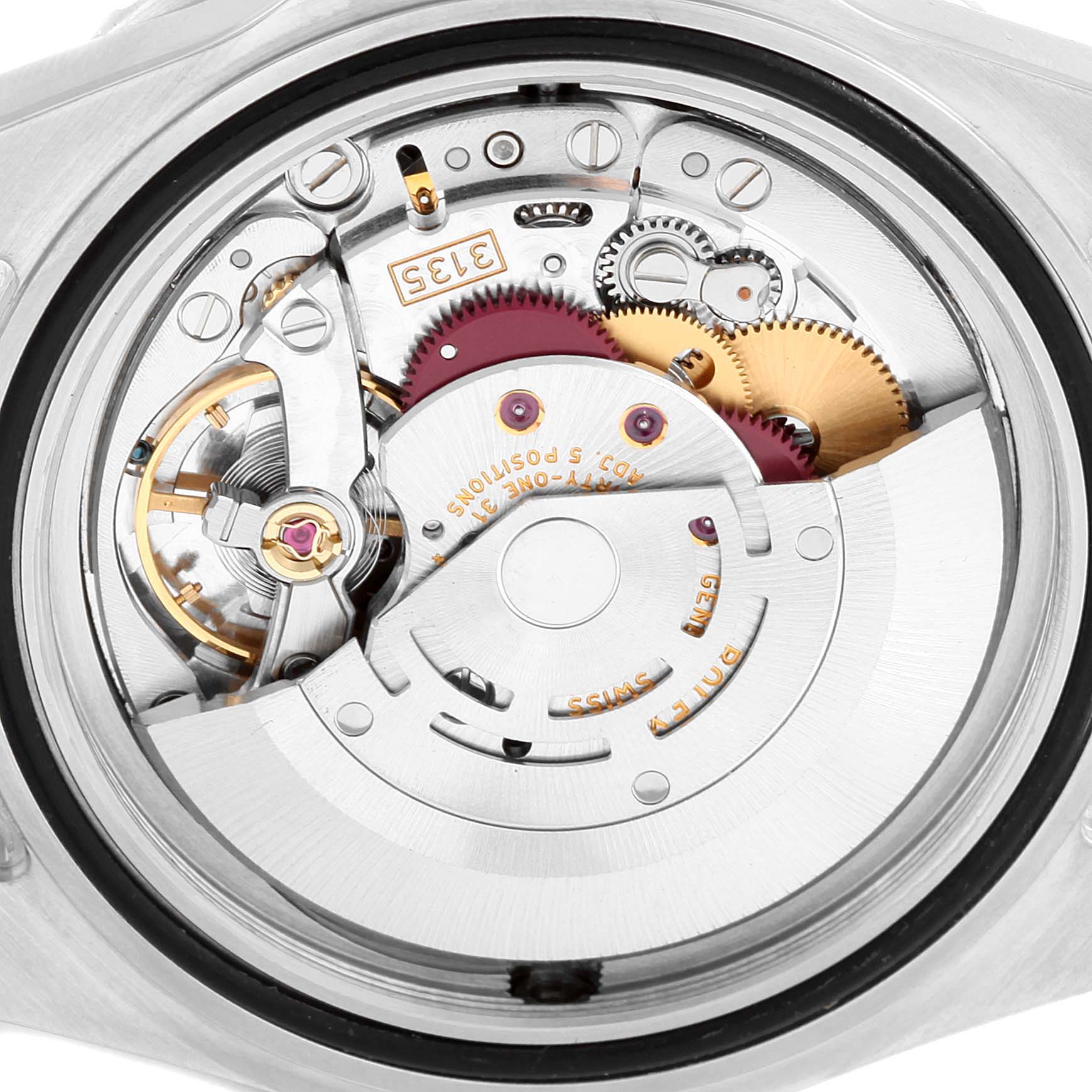 This image shows the internal mechanics of a Rolex Sea-Dweller 16600 Men
s Stainless Steel Black Dial 16600 Men
s Stainless Steel Black Dial watch from a back angle.