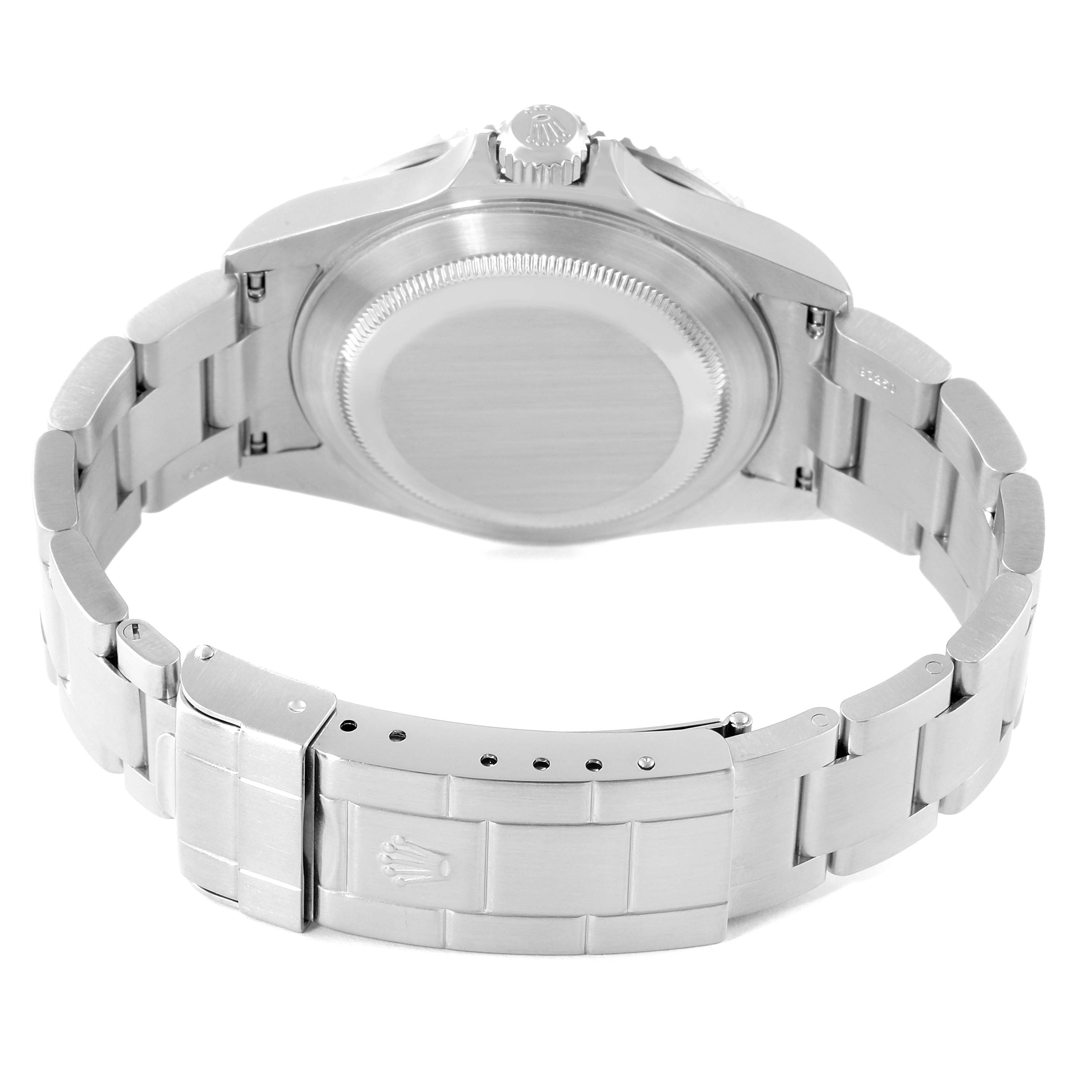 The image shows the back case, bracelet, and clasp of a Rolex Submariner 16610 Men
s Stainless Steel Black Dial 16610 Men
s Stainless Steel Black Dial watch from a rear angle.