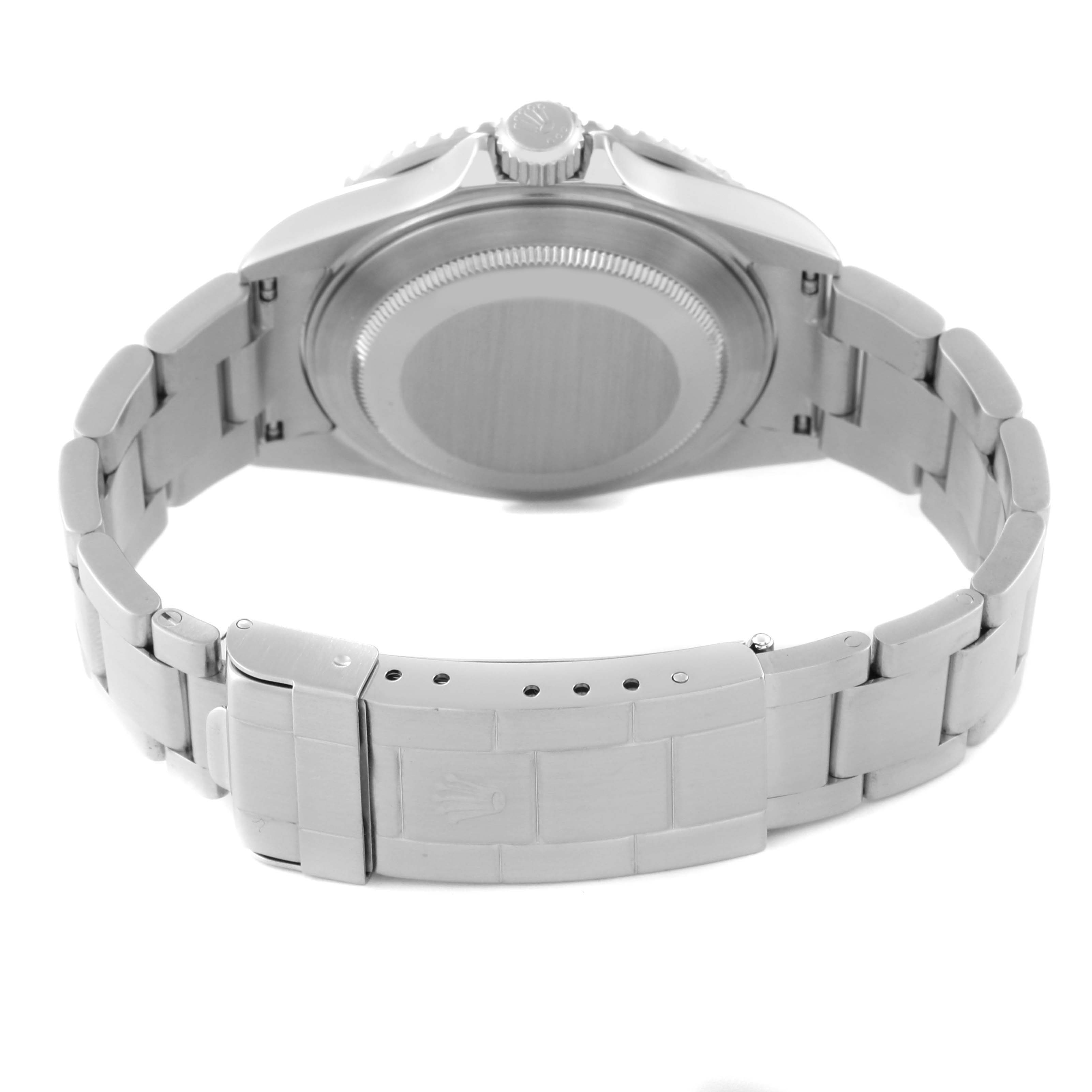 The image shows the back case, crown, and bracelet of a Rolex Submariner 16610 Men
s Stainless Steel Black Dial 16610 Men
s Stainless Steel Black Dial watch, viewed from the rear angle.