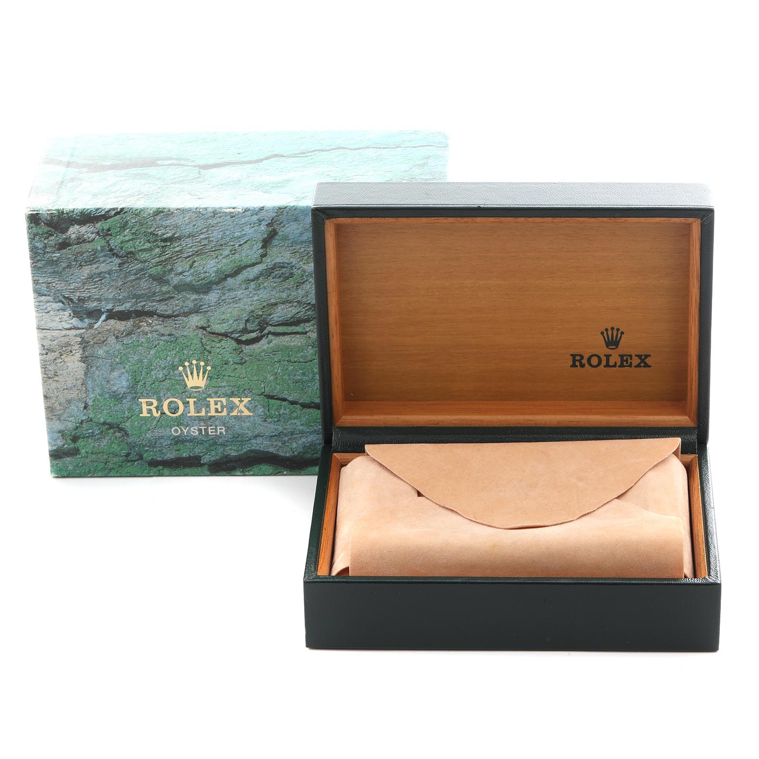 The image shows a Rolex Yacht-Master 168623 Men
s Steel and Gold (two tone) Blue Dial 168623 Men
s Steel and Gold (two tone) Blue Dial watch box and outer packaging from a frontal angle.