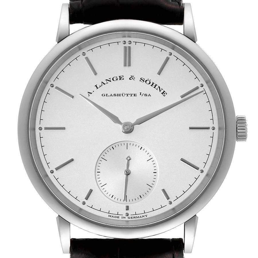 A. Lange and Sohne Saxonia White Gold Silver Dial Mens Watch 380.026 SwissWatchExpo