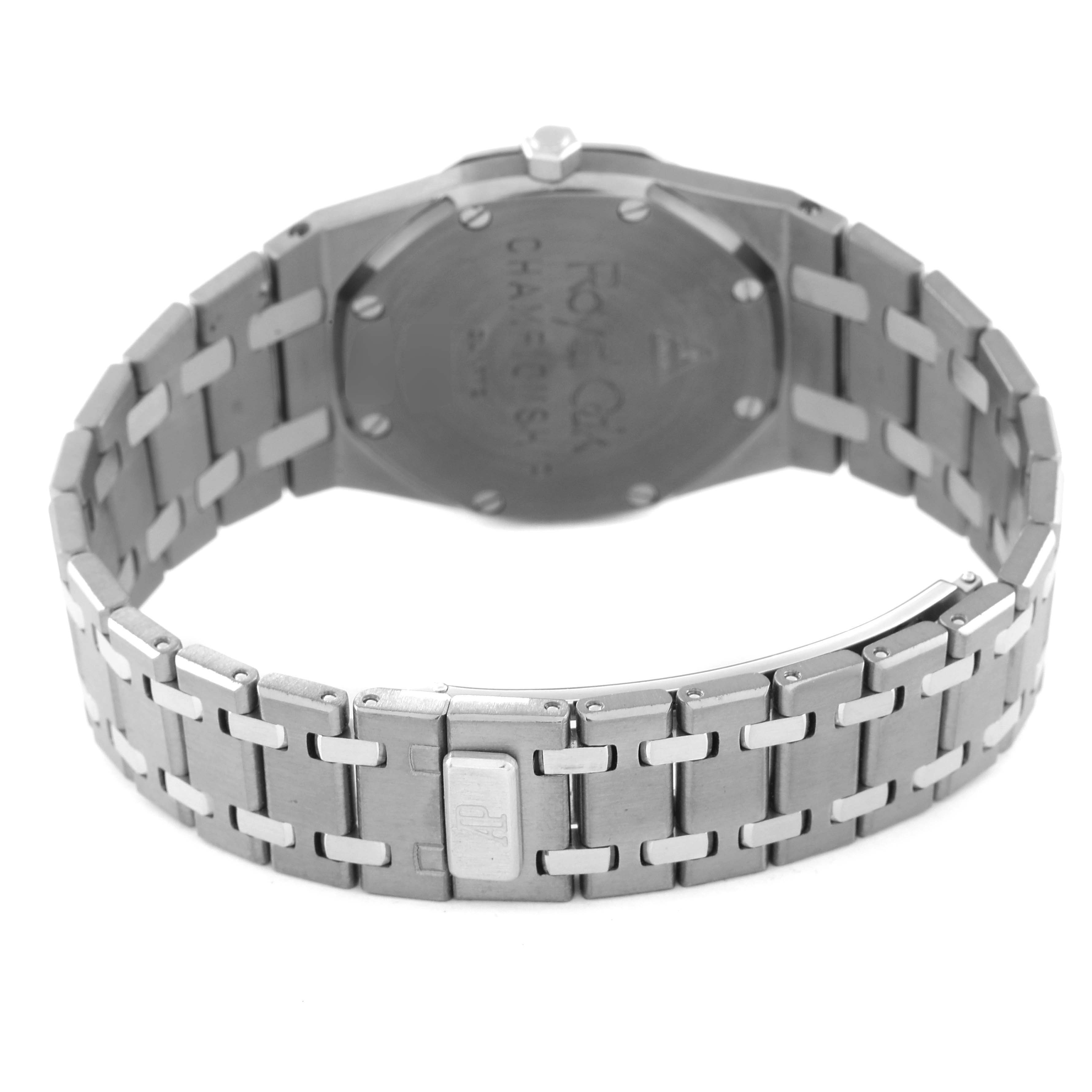 The image shows the back and bracelet of an Audemars Piguet Royal Oak 56175TT Men's Stainless Steel Grey Dial 56175TT Men's Stainless Steel Grey Dial watch from a rear angle.