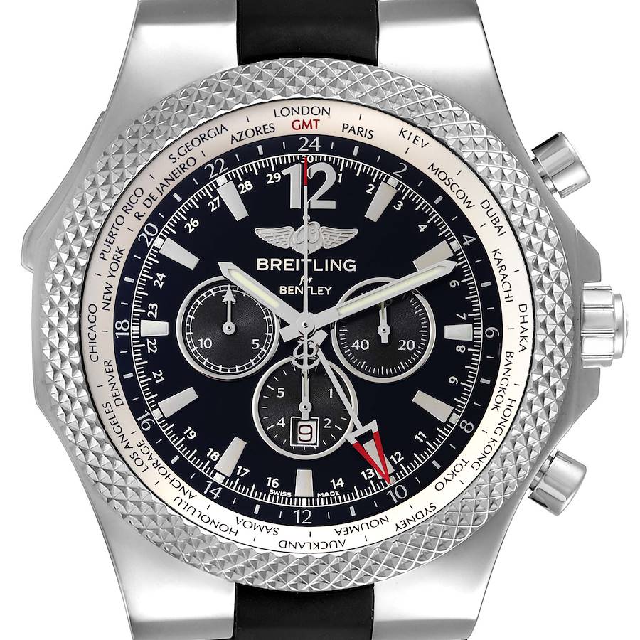Breitling Bentley GMT Black Dial Steel Mens Watch A47362 Box Papers SwissWatchExpo