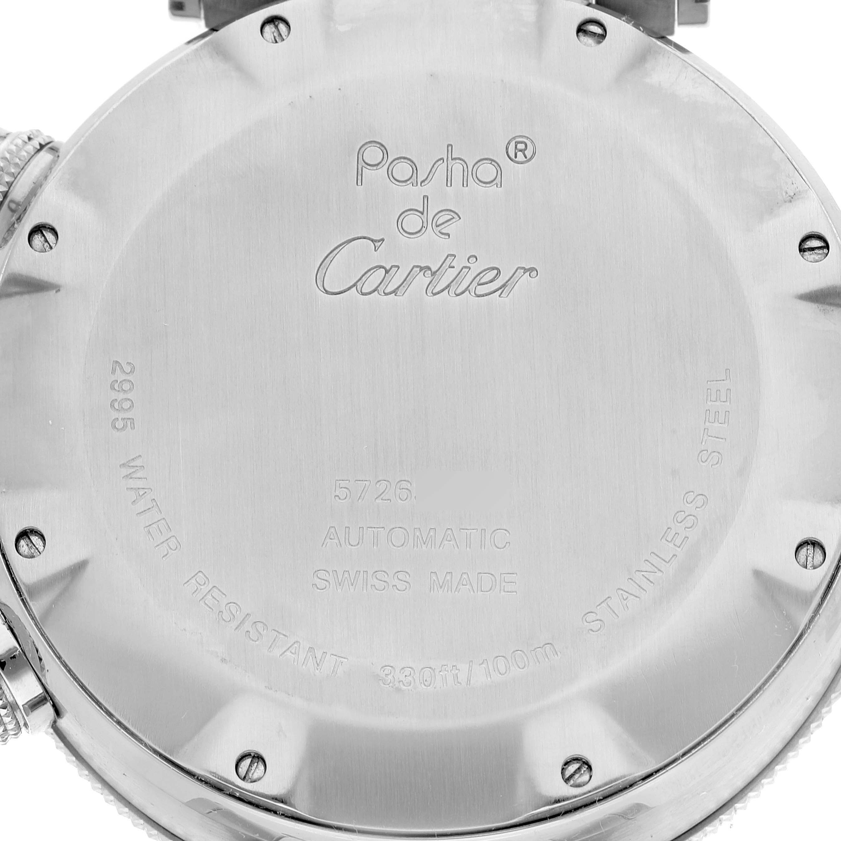 The image shows the back casing of a Pasha model by Cartier.