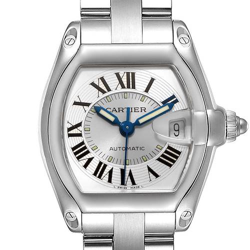 Photo of Cartier Roadster Silver Roman Dial Steel Mens Watch W62000V3 Box Papers