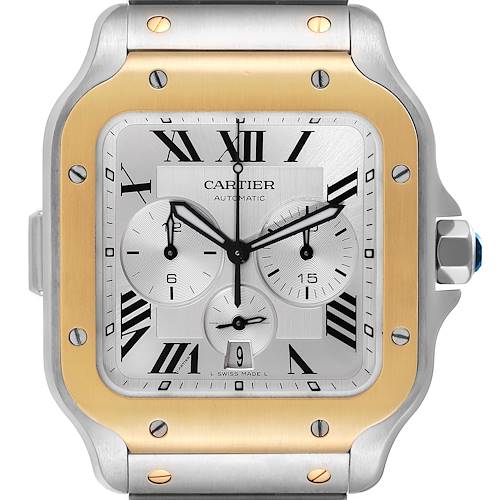 Photo of Cartier Santos XL Chronograph Steel Yellow Gold Mens Watch W2SA0008 Box Papers