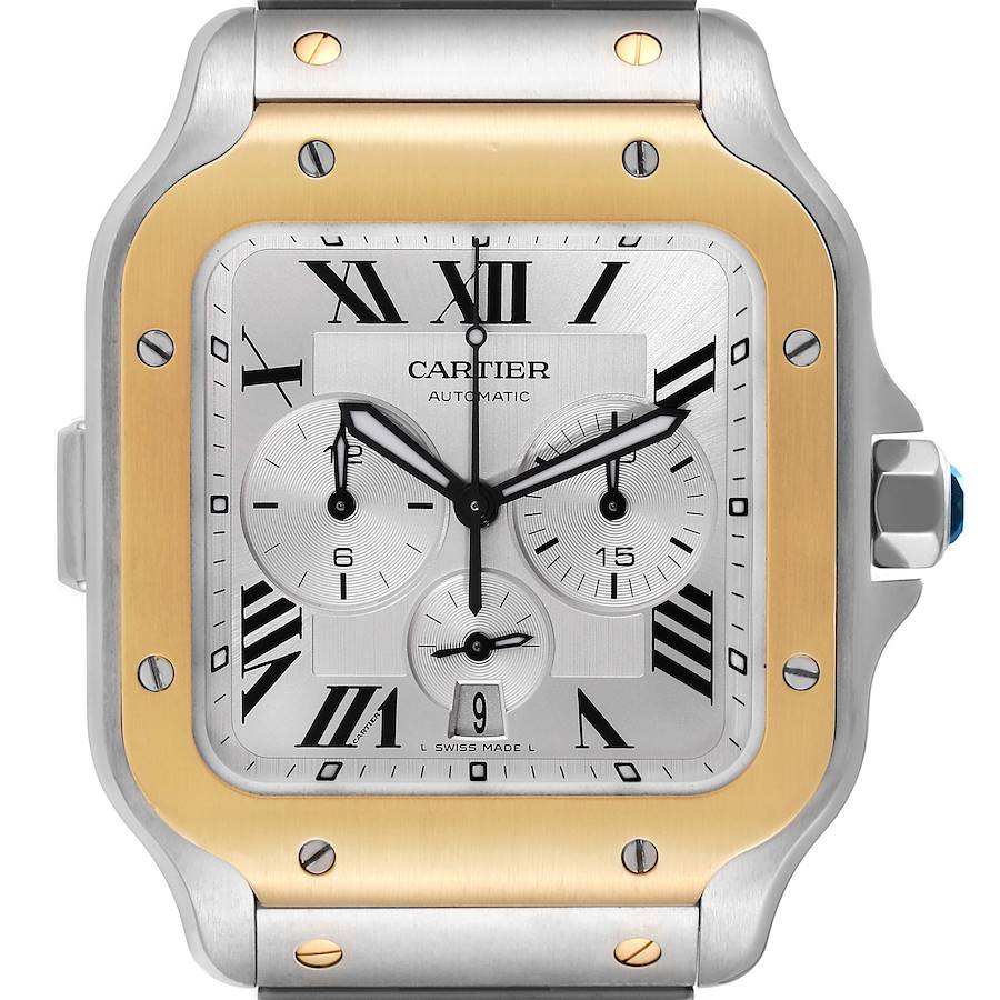 Cartier Santos XL Chronograph Steel Yellow Gold Mens Watch W2SA0008 Box Papers SwissWatchExpo