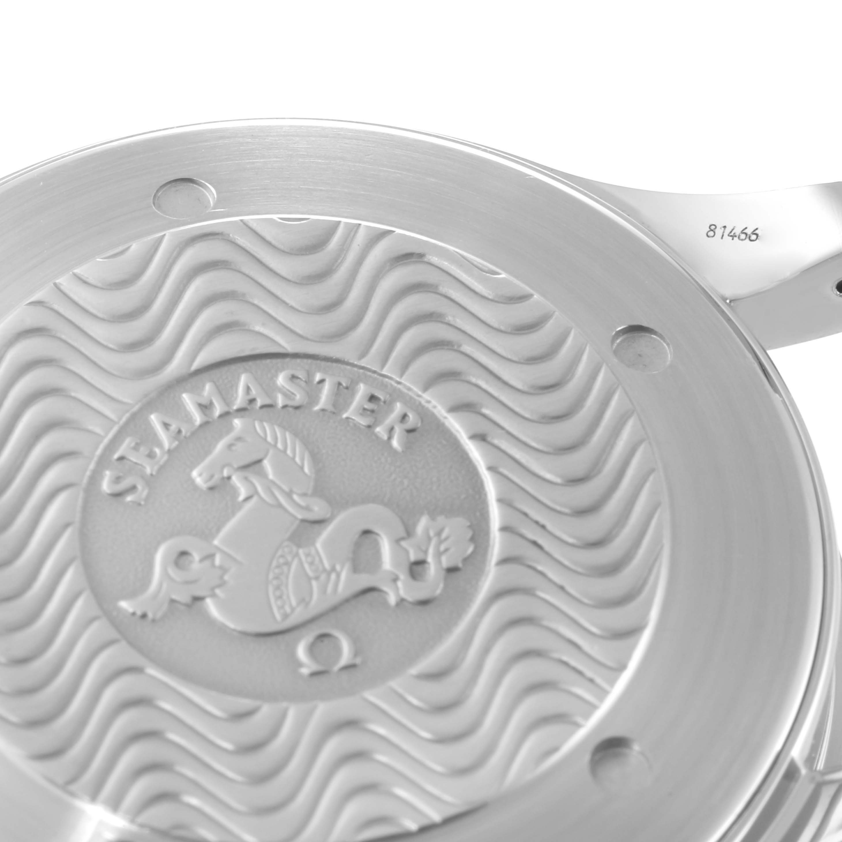 This is a close-up of the back case of an Omega Seamaster 2254.50.00 Men's Stainless Steel Black Dial 2254.50.00 Men's Stainless Steel Black Dial watch, showcasing the engraved logo and model number.