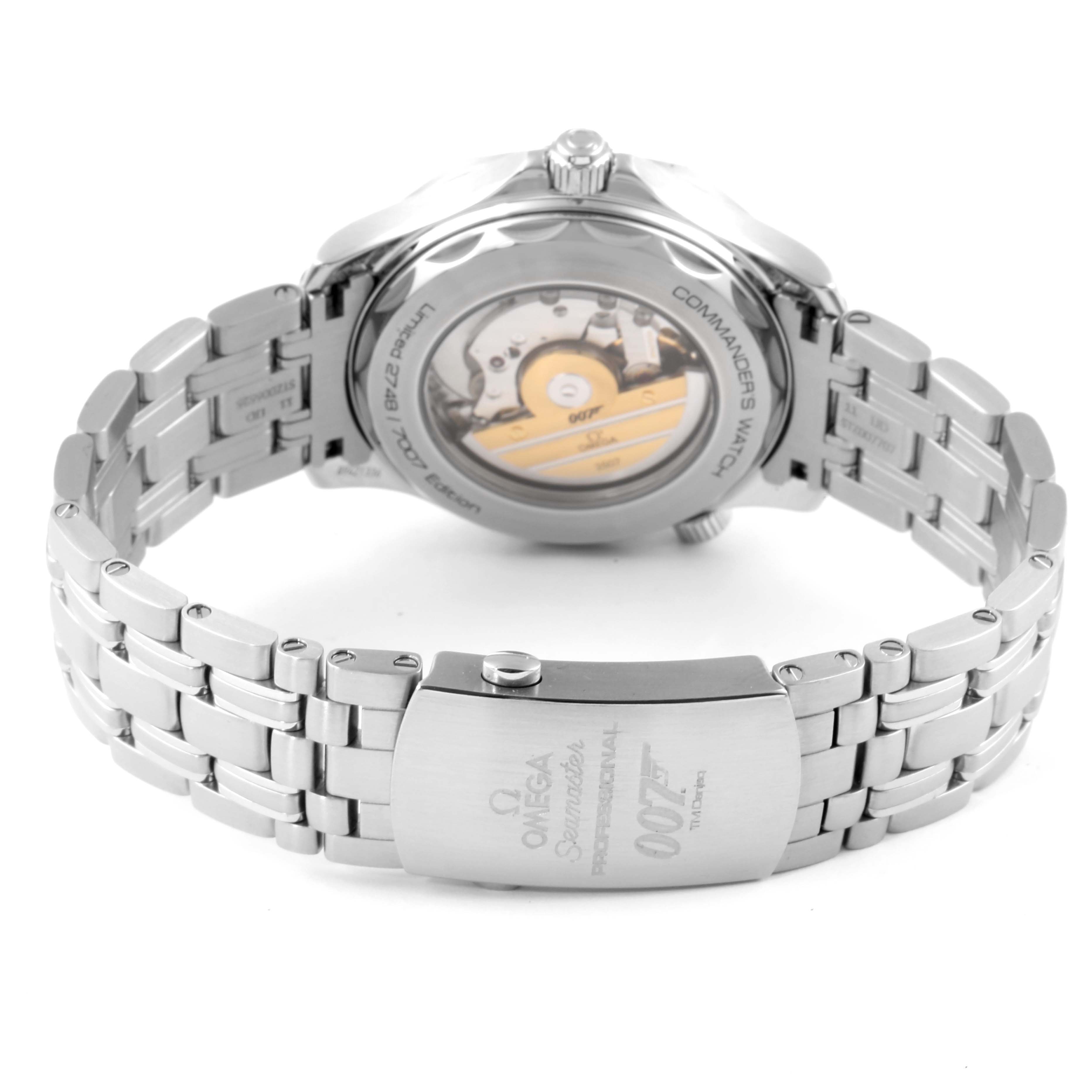 The image shows the back and band of the Omega Seamaster 212.32.41.20.04.001 Men
s Stainless Steel White Dial 212.32.41.20.04.001 Men
s Stainless Steel White Dial watch, highlighting its clasp and inner mechanism.