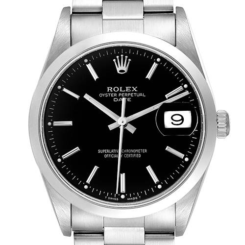 Photo of Rolex Date Black Dial Smooth Bezel Steel Mens Watch 15200 Papers