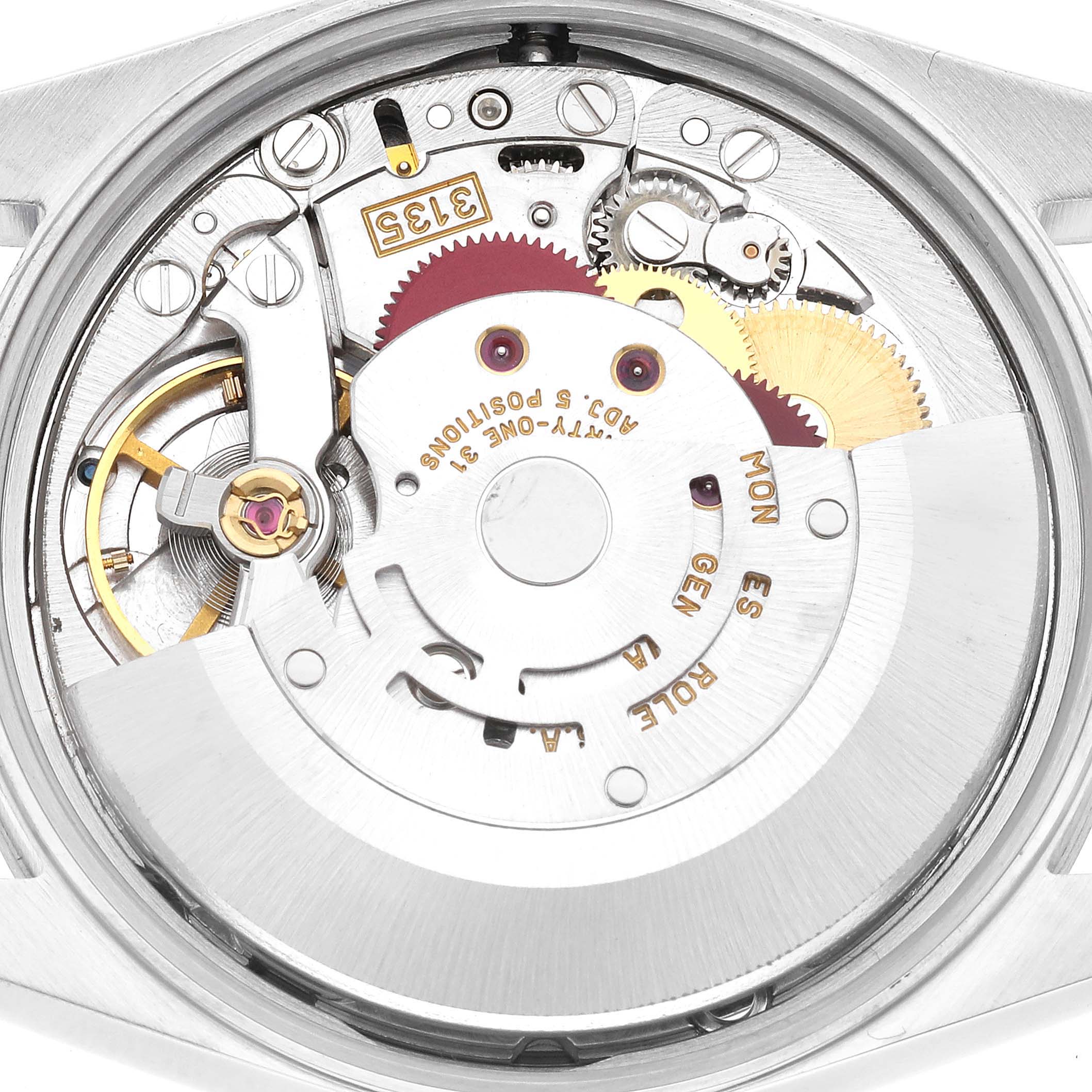 This image shows the inner mechanical movement of a Rolex Date 15200 Men's Stainless Steel Black Dial 15200 Men's Stainless Steel Black Dial model watch from a top-down angle.