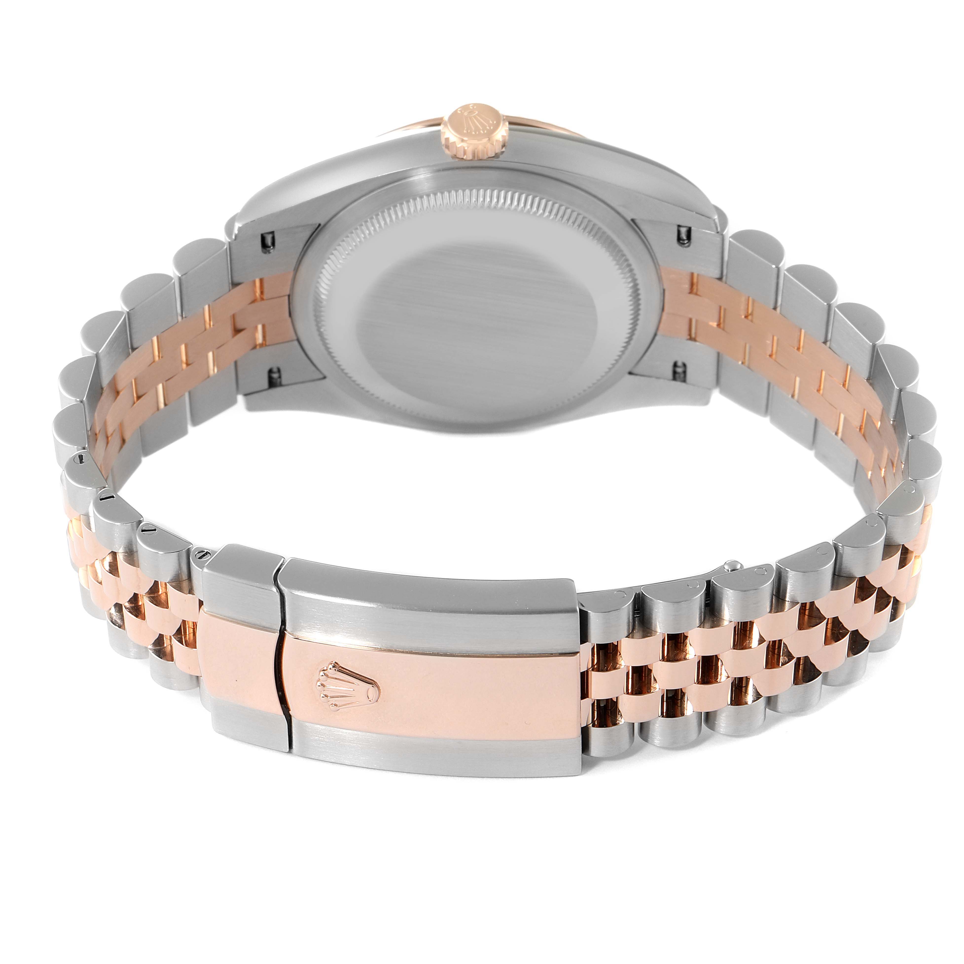 This image shows the case back, crown, and bracelet of a Rolex Datejust 126231 Men's Steel and Gold (two tone) White Dial 126231 Men's Steel and Gold (two tone) White Dial watch from a rear angle.