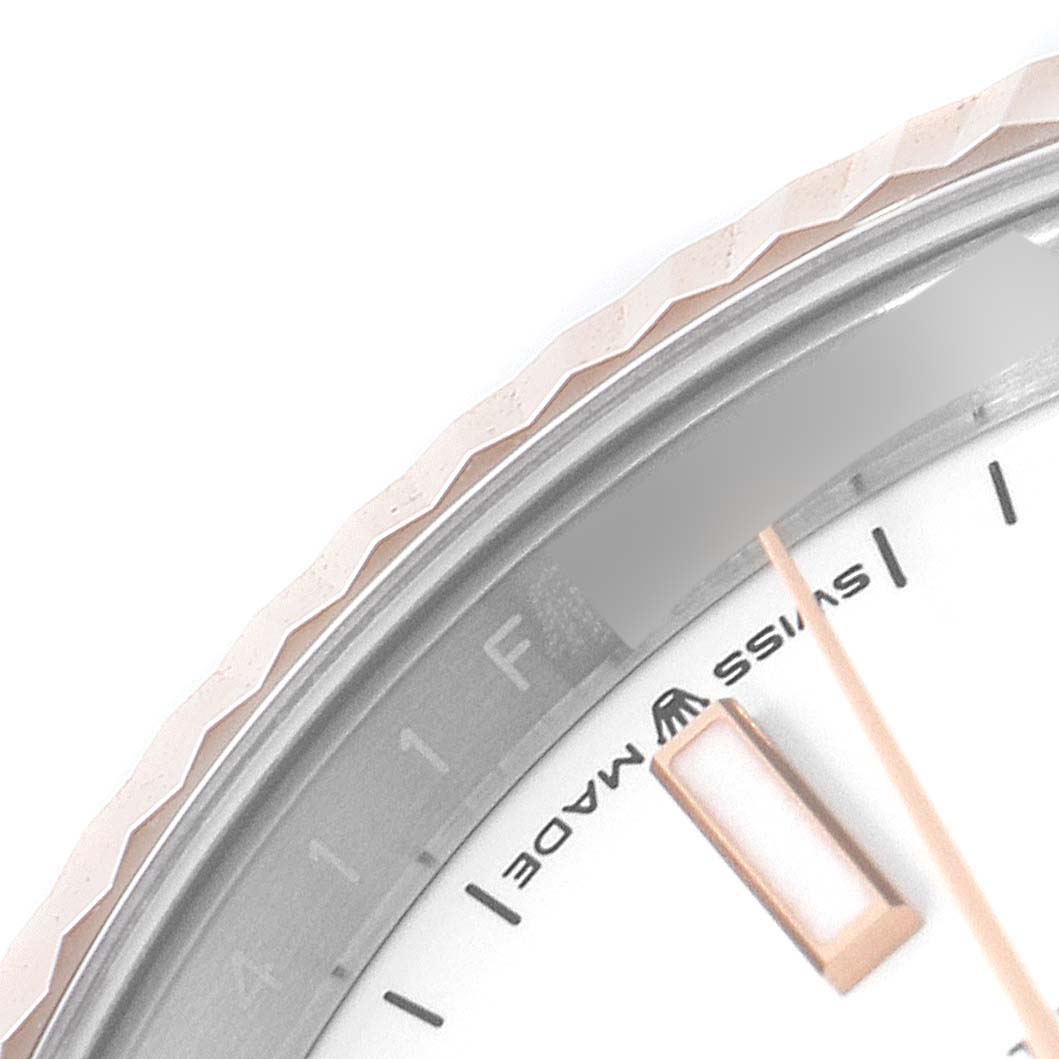 The image shows a close-up of the Rolex Datejust 126231 Men's Steel and Gold (two tone) White Dial 126231 Men's Steel and Gold (two tone) White Dial watch dial near the "Swiss Made" text located at the 6 o'clock position.