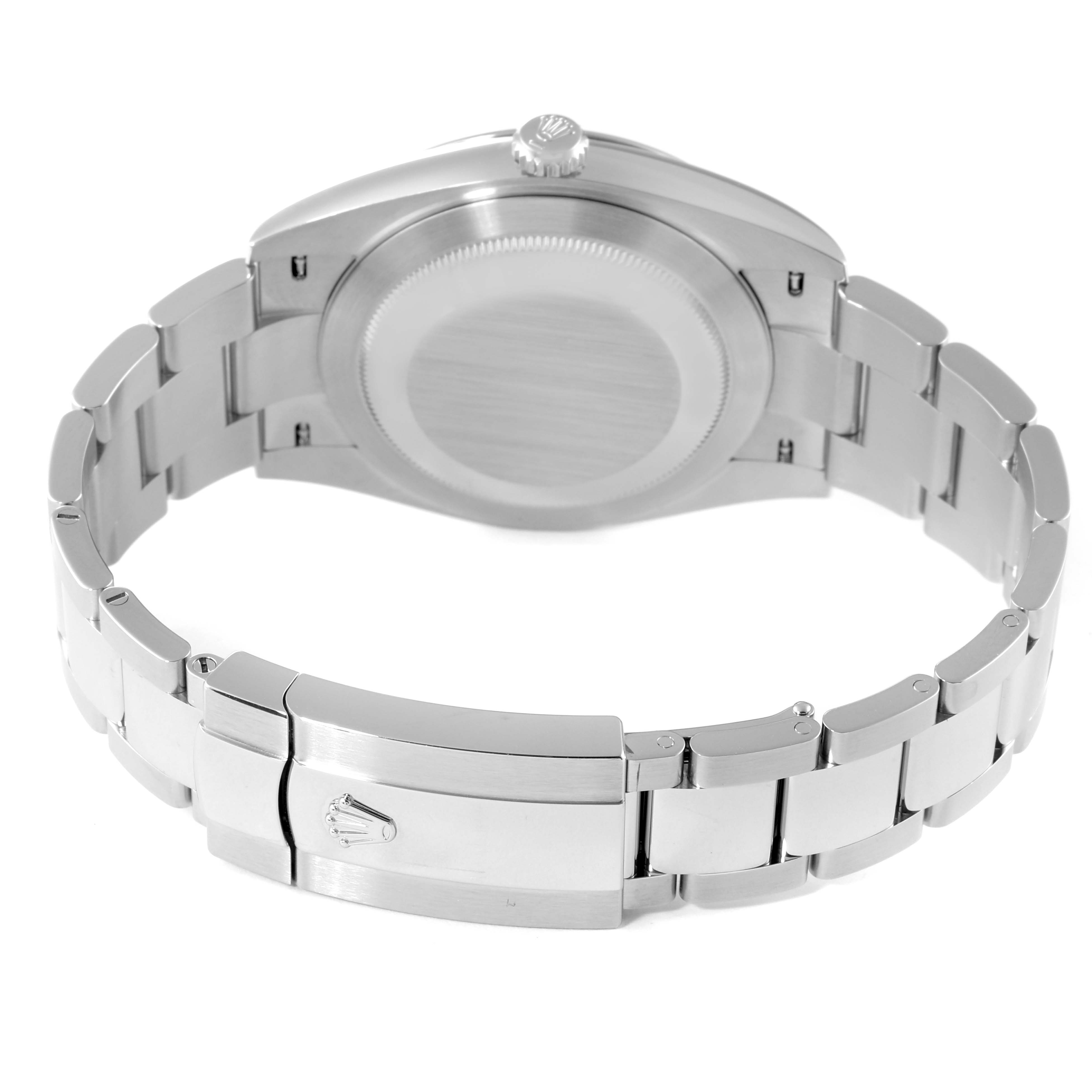 This image shows the back of a Rolex Datejust 41 126300 Men
s Stainless Steel Blue Dial 126300 Men
s Stainless Steel Blue Dial watch, focusing on the bracelet and clasp.