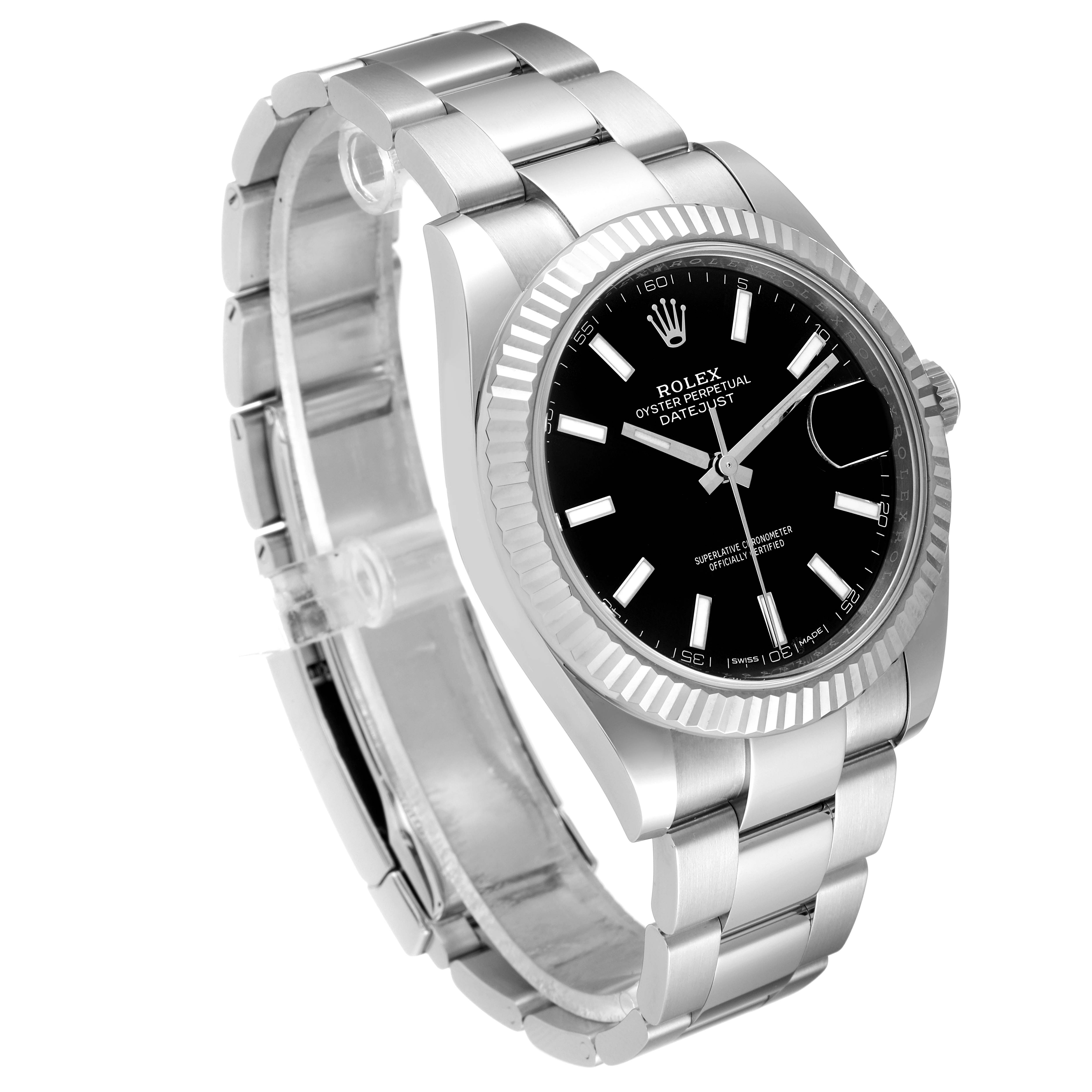 The image shows a Rolex Datejust 41 126334 Men's Stainless Steel Black Dial 126334 Men's Stainless Steel Black Dial watch at a three-quarter front angle, displaying the dial, bezel, and bracelet.
