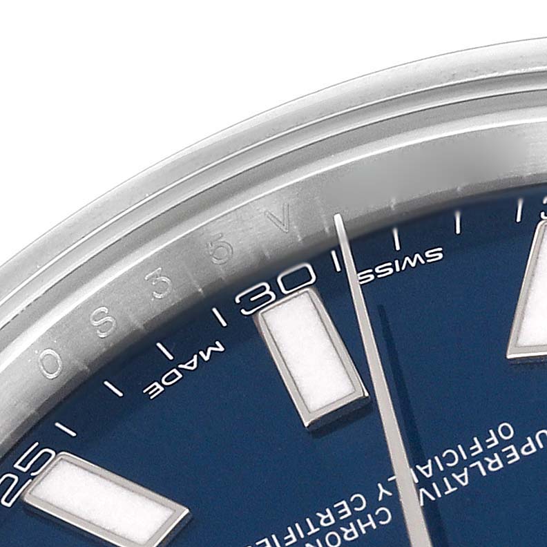 This is a close-up of the dial edge and markers of a Rolex Datejust 41 116300 Men's Stainless Steel Blue Dial 116300 Men's Stainless Steel Blue Dial watch, showing the minute markers and part of the blue dial.