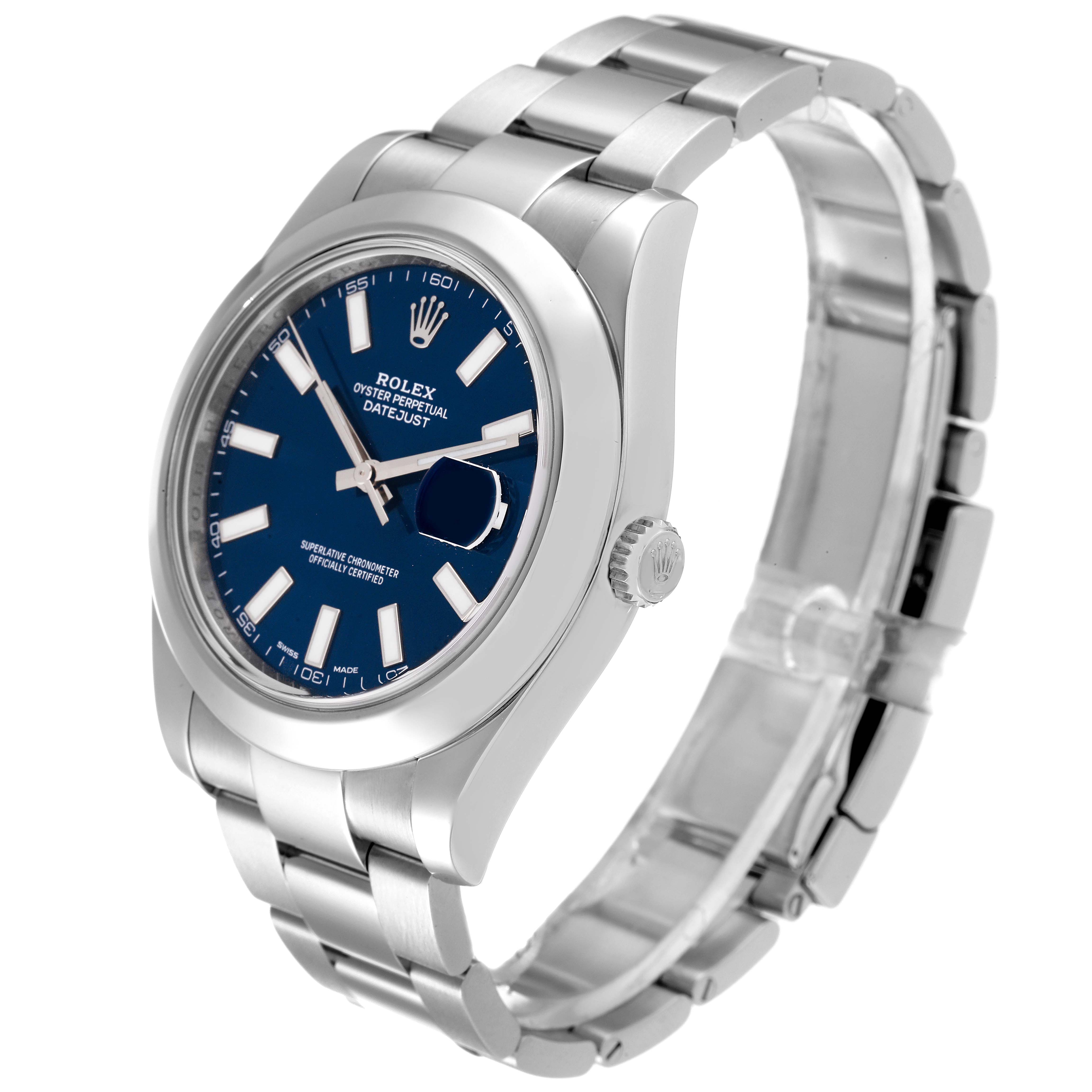 Rolex Datejust II Blue Baton Dial Steel Mens Watch 116300 Box Card ...