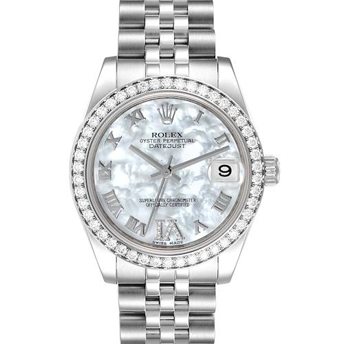 Photo of Rolex Datejust Midsize Steel White Gold Mother of Pearl Diamond Ladies Watch 178384