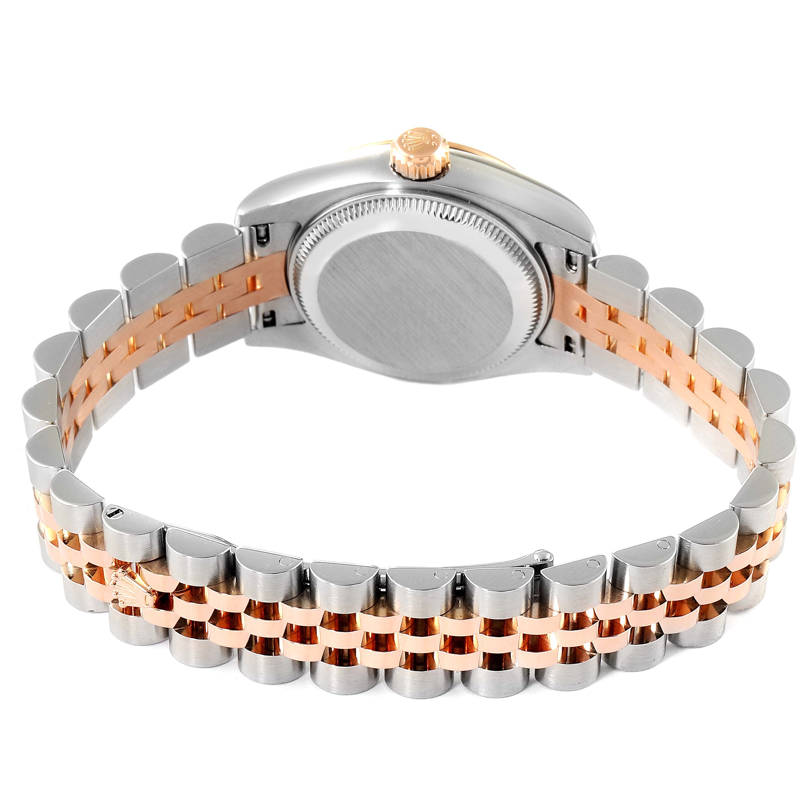 This image shows the back case and bracelet of a Rolex Datejust 179171 Women's Steel and Gold (two tone) Mother of Pearl Dial 179171 Women's Steel and Gold (two tone) Mother of Pearl Dial watch from a rear angle.