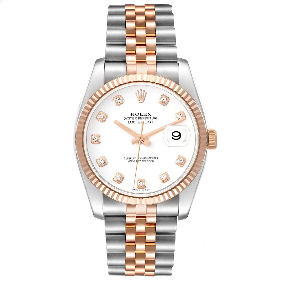 Rolex Datejust Steel Rose Gold White Diamond Dial Mens Watch 116231 ...