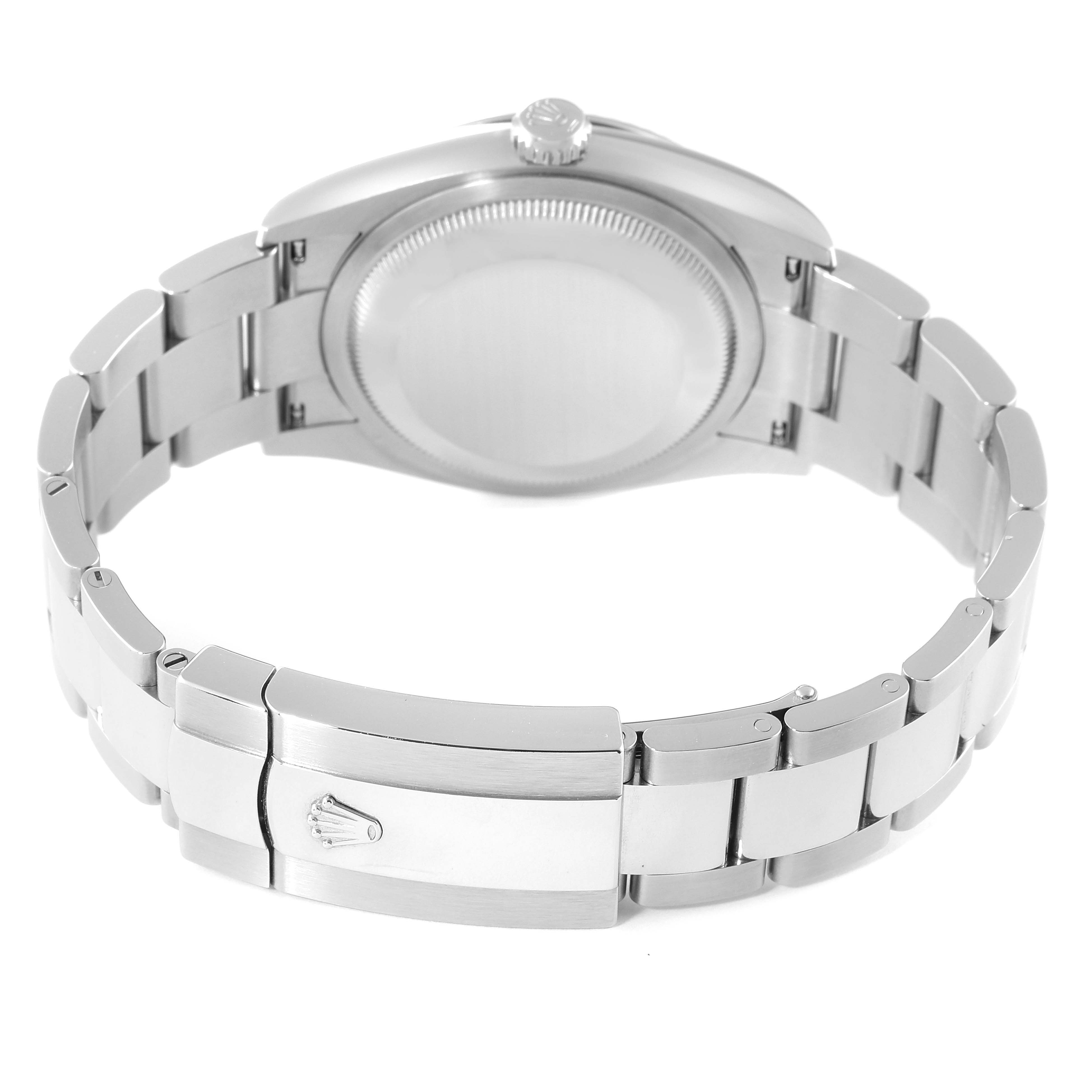 The image shows the underside and bracelet of a Rolex Datejust 126234 Men
s Stainless Steel Black Dial 126234 Men
s Stainless Steel Black Dial watch, highlighting the clasp and case back.