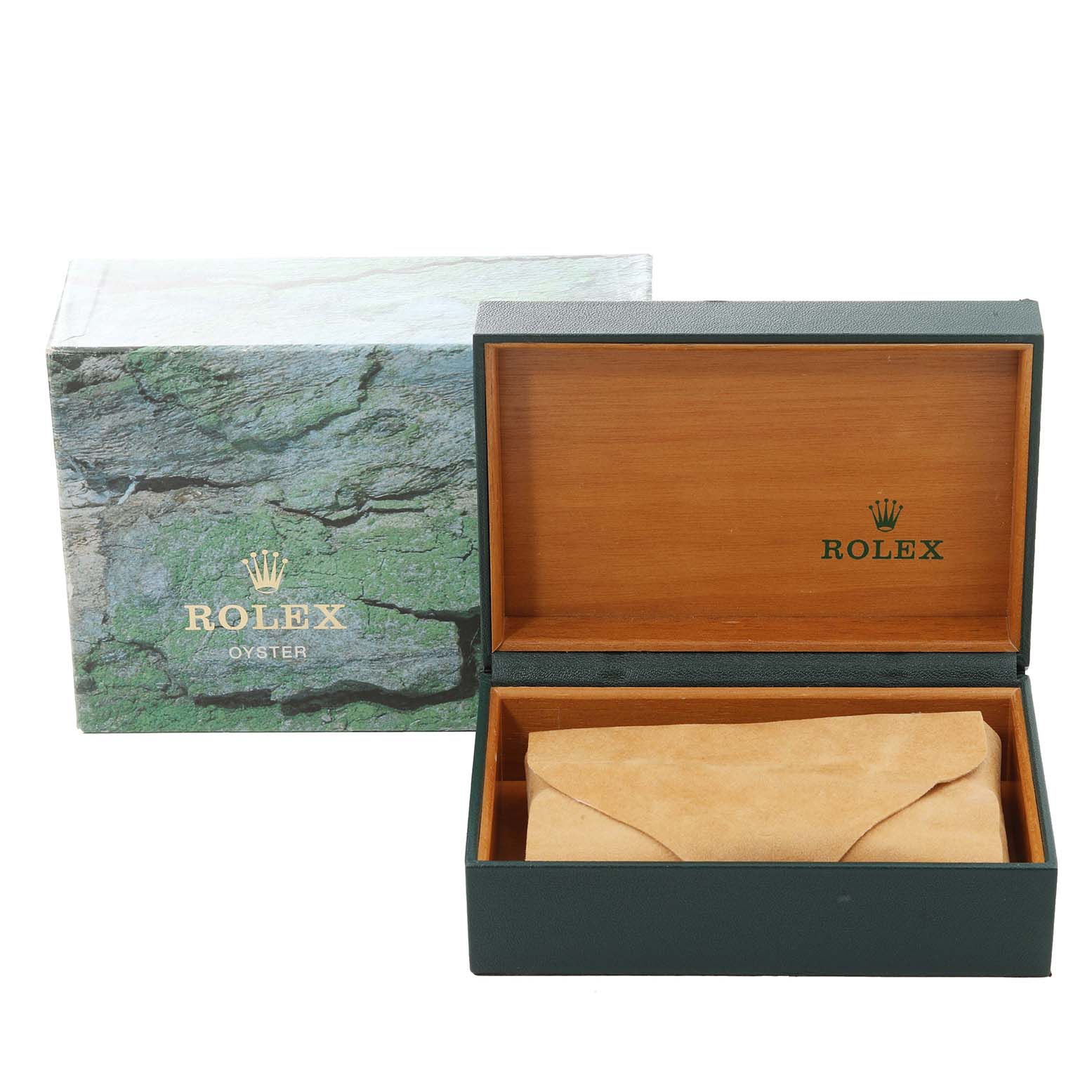 The image shows the packaging box and inner cushioning for a Rolex Datejust 16233 Men's Steel and Gold (two tone) Mother of Pearl Dial 16233 Men's Steel and Gold (two tone) Mother of Pearl Dial watch, with the lid open.