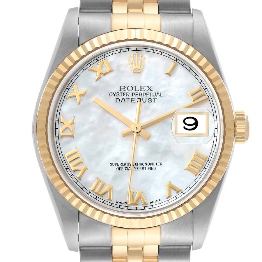 Rolex Datejust Steel Yellow Gold Mother of Pearl Dial Mens Watch 16233 SwissWatchExpo