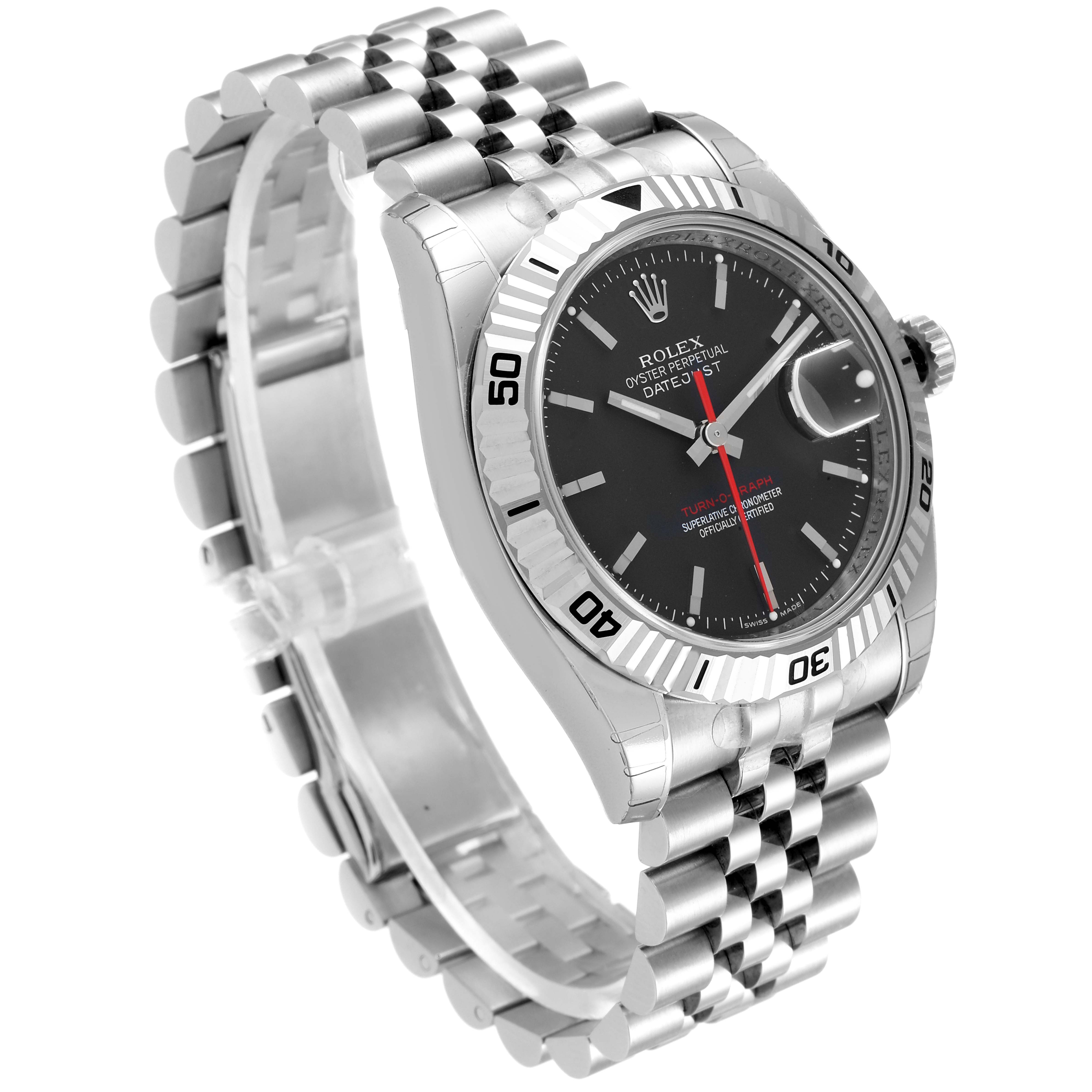 The image shows a Rolex Turn-o-Graph 116264 Men's Stainless Steel Black Dial 116264 Men's Stainless Steel Black Dial watch at a three-quarter angle, displaying the face, bezel, crown, and bracelet.