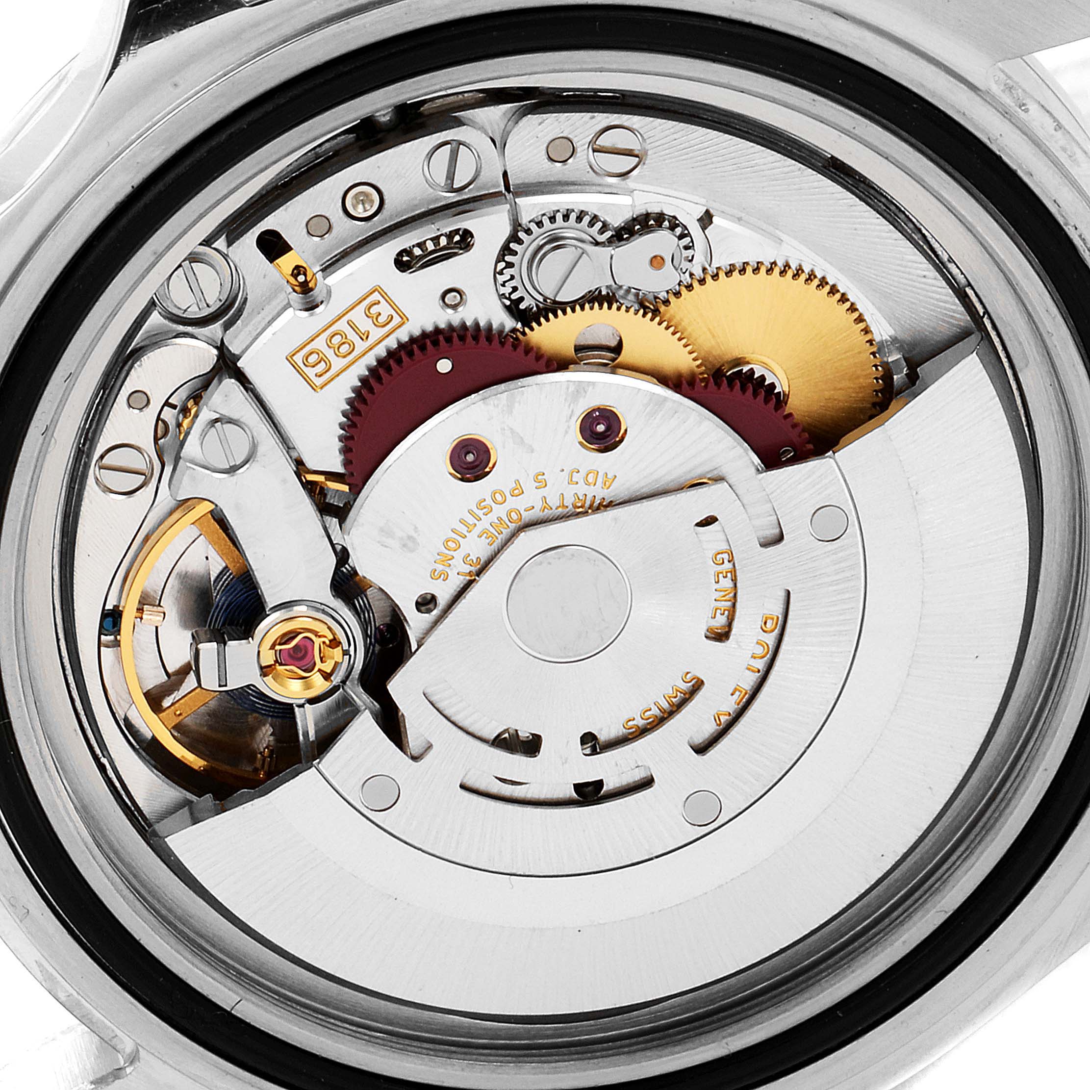 The image shows the inner mechanical movement of a Rolex Explorer 16570 Men's Stainless Steel White Dial 16570 Men's Stainless Steel White Dial watch, viewed from the back without the case back.