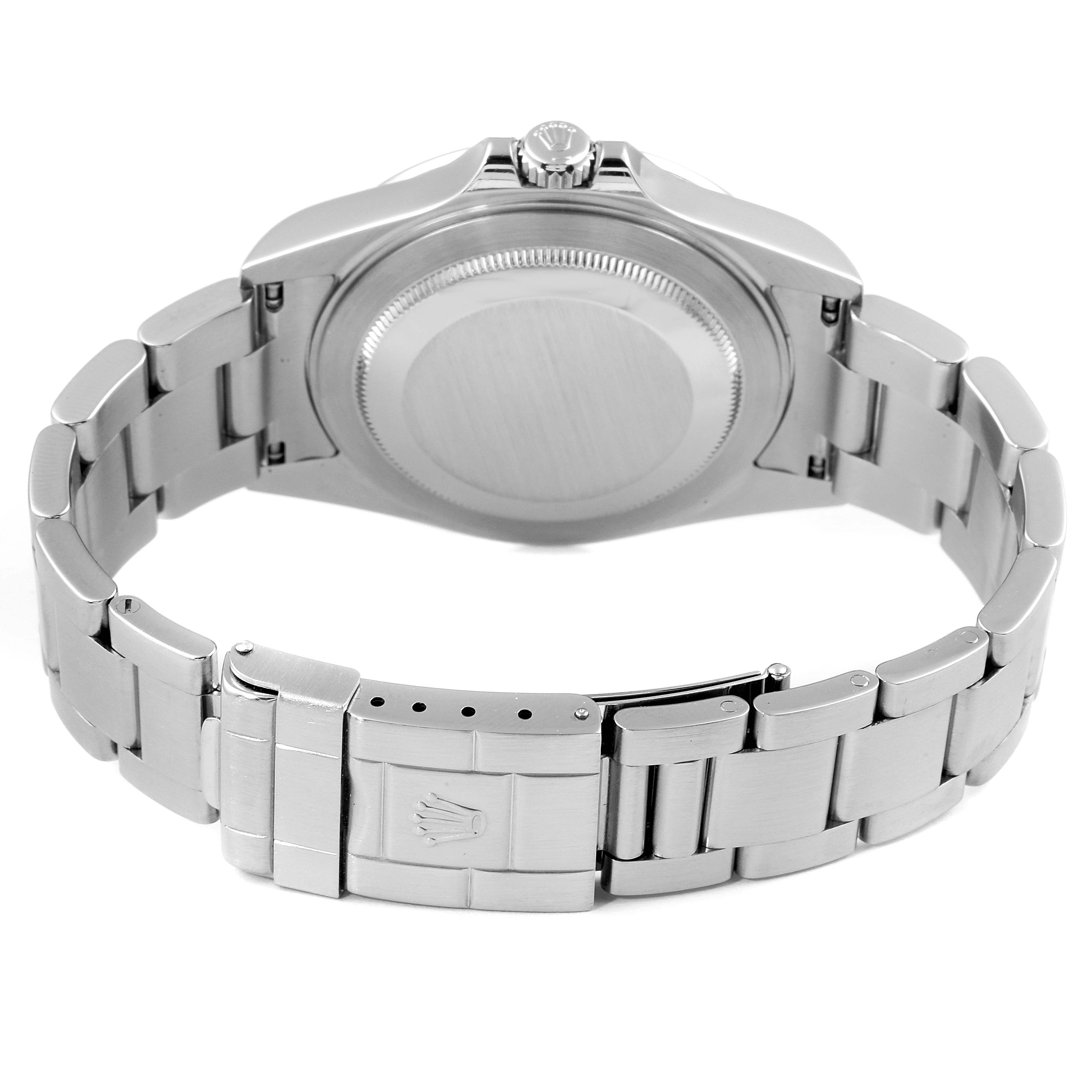 This image shows the back and bracelet clasp of a Rolex Explorer 16570 Men's Stainless Steel White Dial 16570 Men's Stainless Steel White Dial watch from a rear angle.